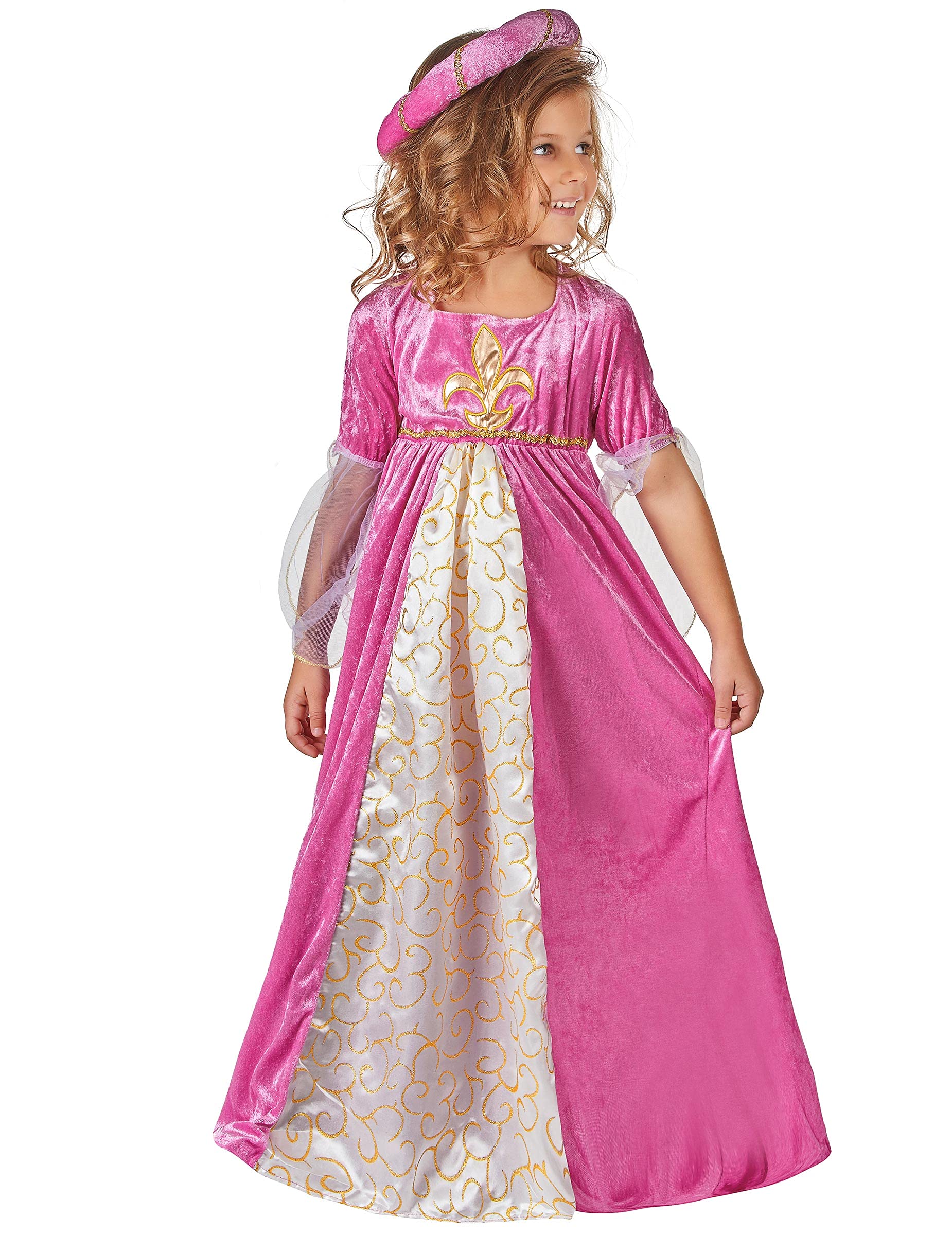 DEGUISE TOI Disfraz de princesa medieval rosa y dorado para niña - S 4-6 años (110-120 cm)