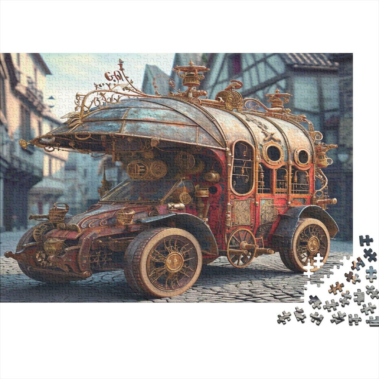1000 Pieces Vintage Steampunk Puzzle for Adults Thick Paper Educational Town Steam Engine Jigsaw Home Relaxation Decor 70x50cm/1000pcs