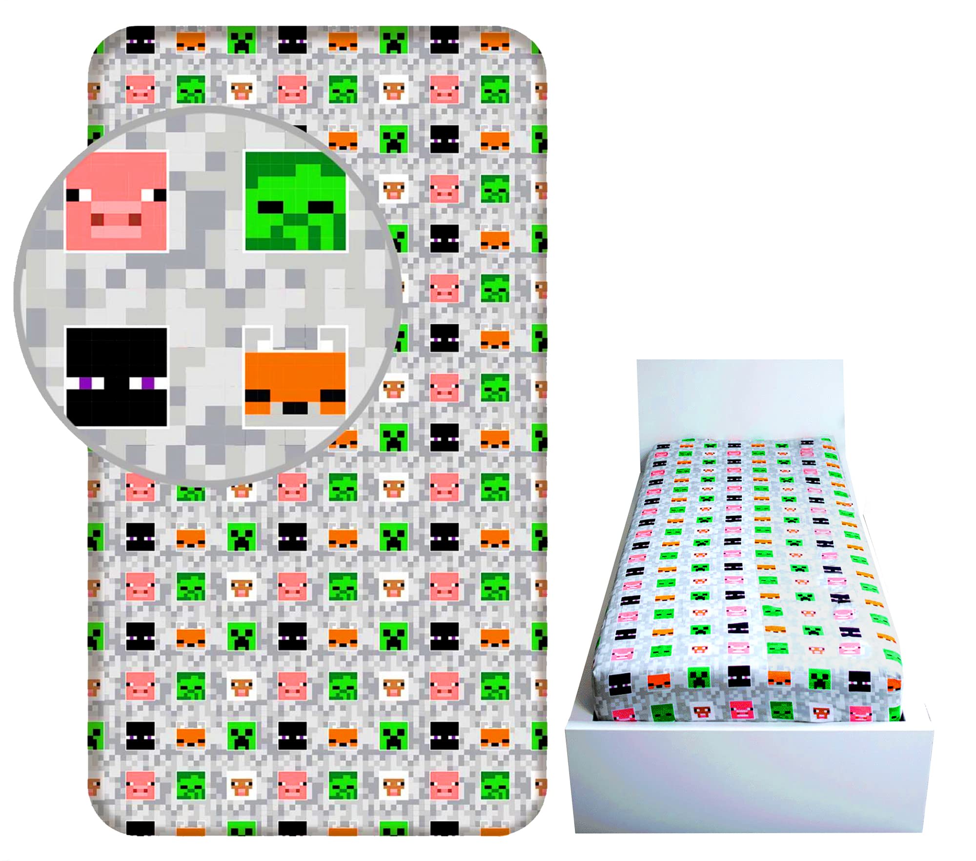 Minecraft Hoeslaken Eenpersoons 140x200 Duurzaam KAtoen