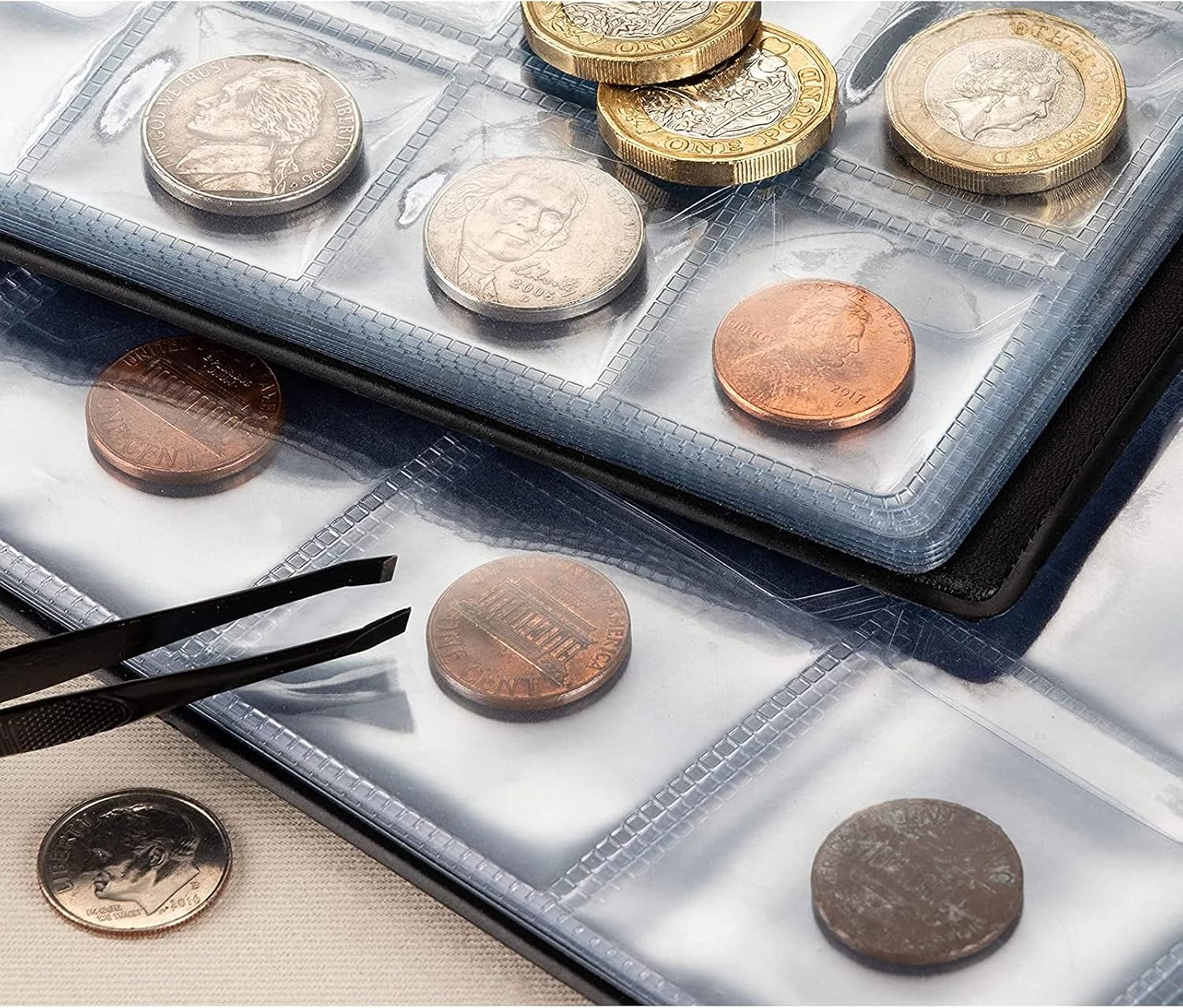 Juvale 2-Pack Coin Collection Holder Album Book for Collectors - Dark Blue and Black, Holds 240 and 180 Coins