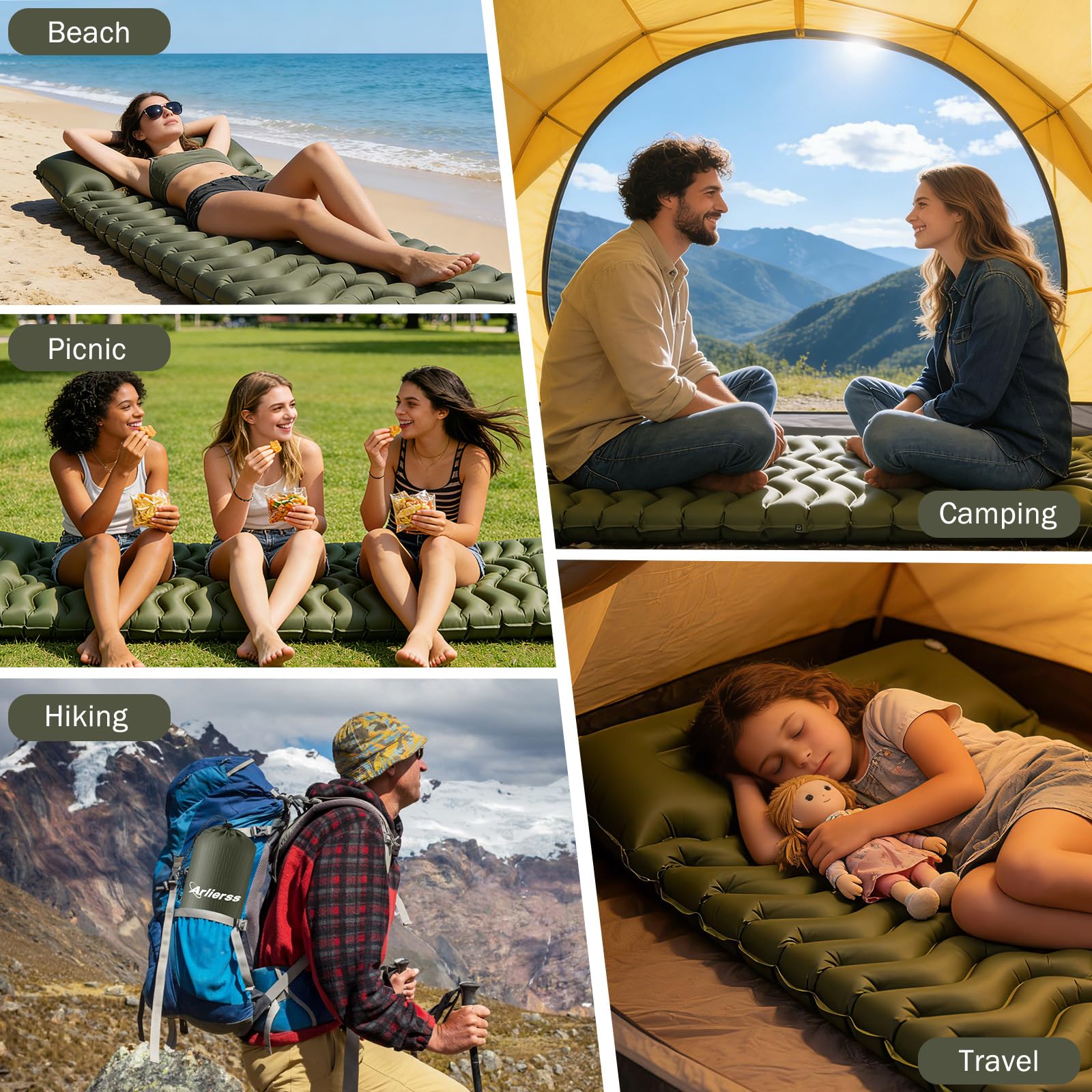 Isomatte, 12CM Dicke Luftmatratze Camping mit Fußpresse Pumpe und Kissen, Anti-Ripstop Tragbar Schlafmatte Outdoor für Wandern, Reise, Strand