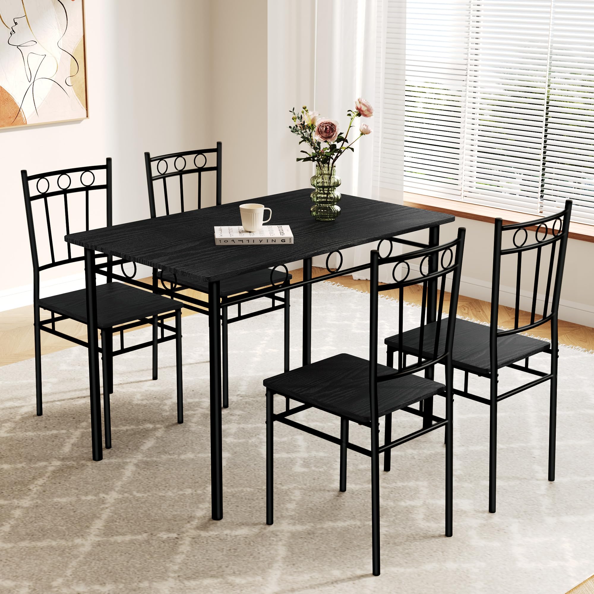 AMICLIBER Dining Table Set for 4, 5-Piece Kitchen Table and Chairs, Rectangular Dining Room Table Set with 4 Chairs, Space-Saving Kitchen Table Set
