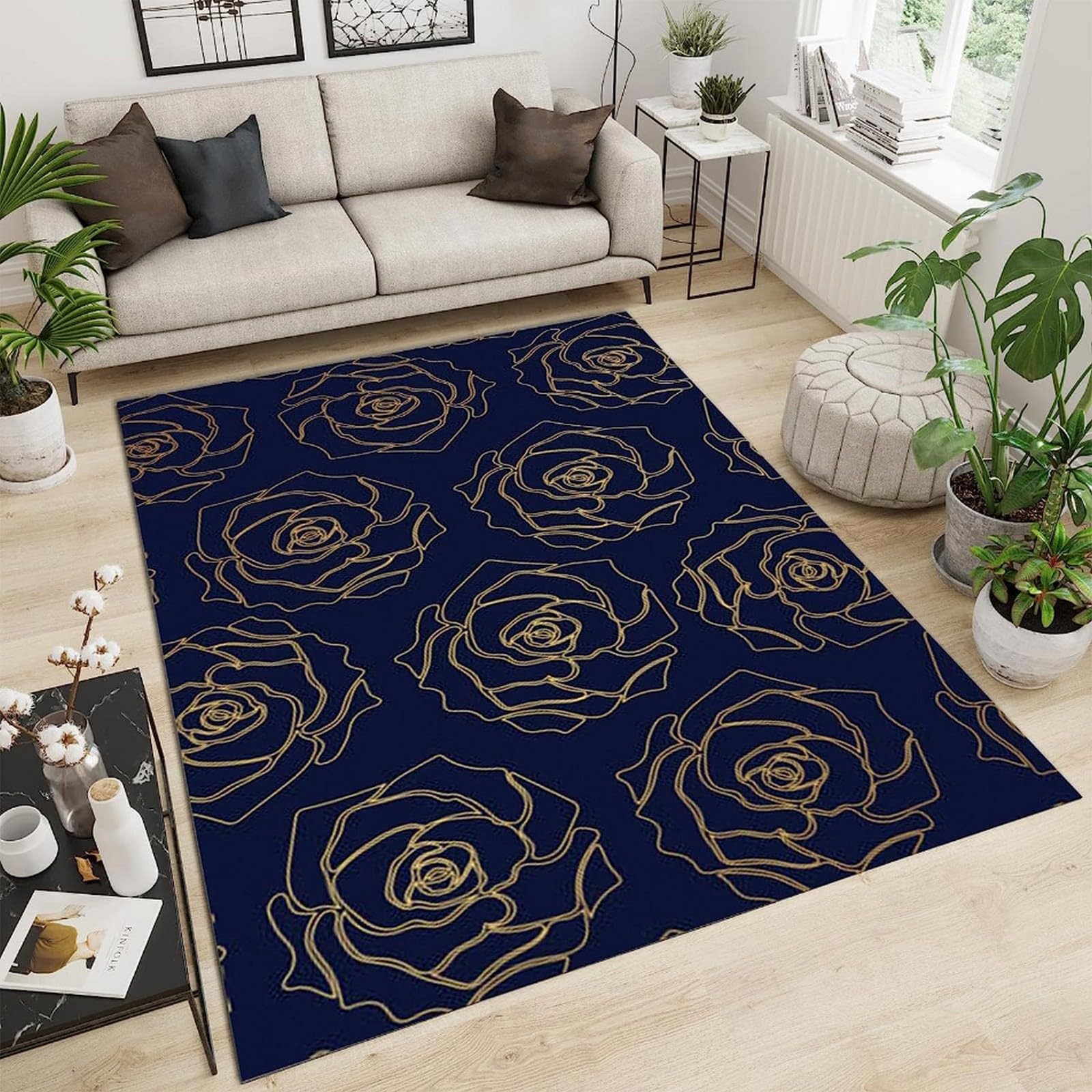 Tapis 3D plante rose fleur en flanelle 120x160 cm antidérapant