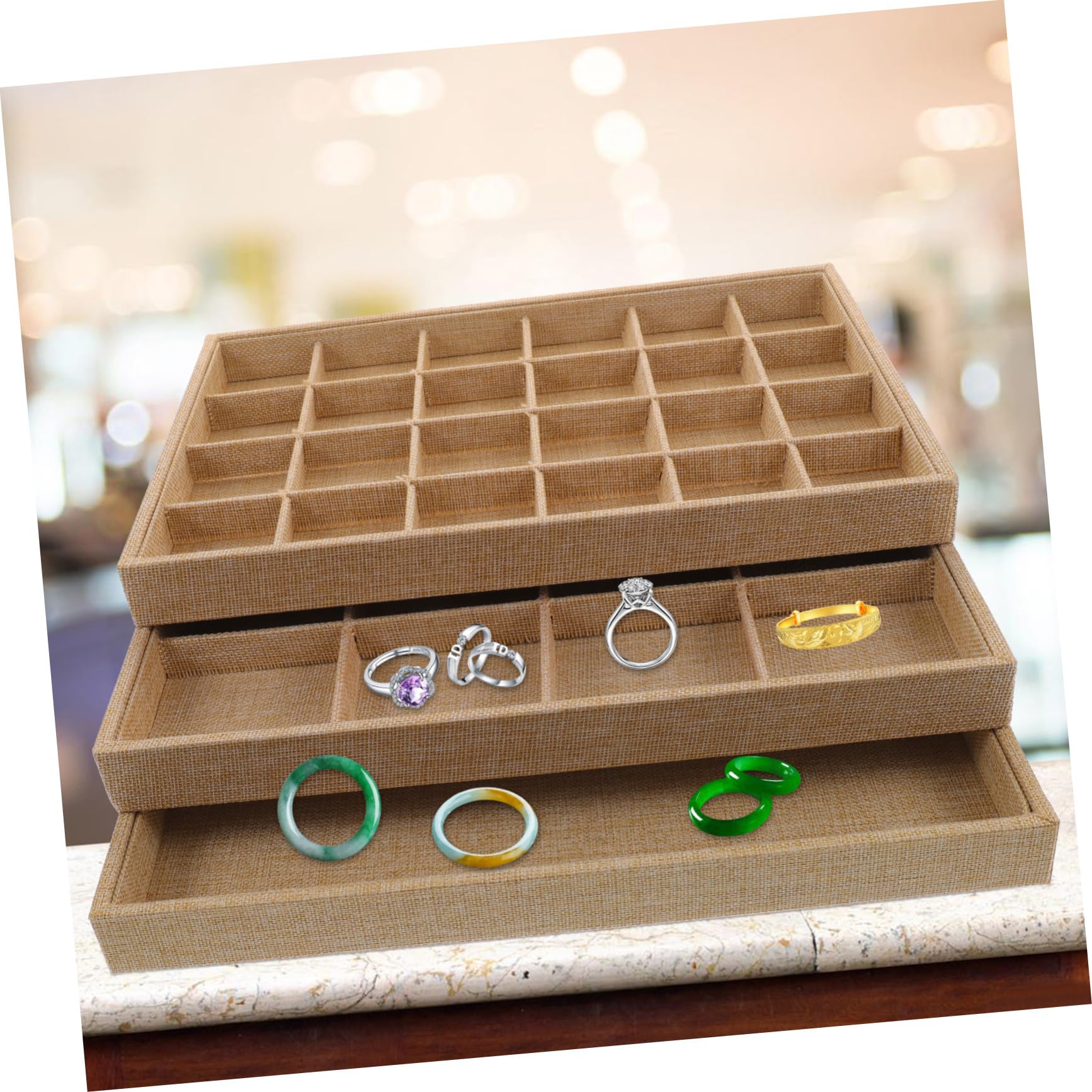 Alipis Organizador De Joyas Bandeja 3 Piezas Lino, Caja Organizadora Para Collares, Anillos y Pendientes, Portátil y Funcional Para Mujeres, Adecuado Para Almacenamiento y Exhibición Hogar