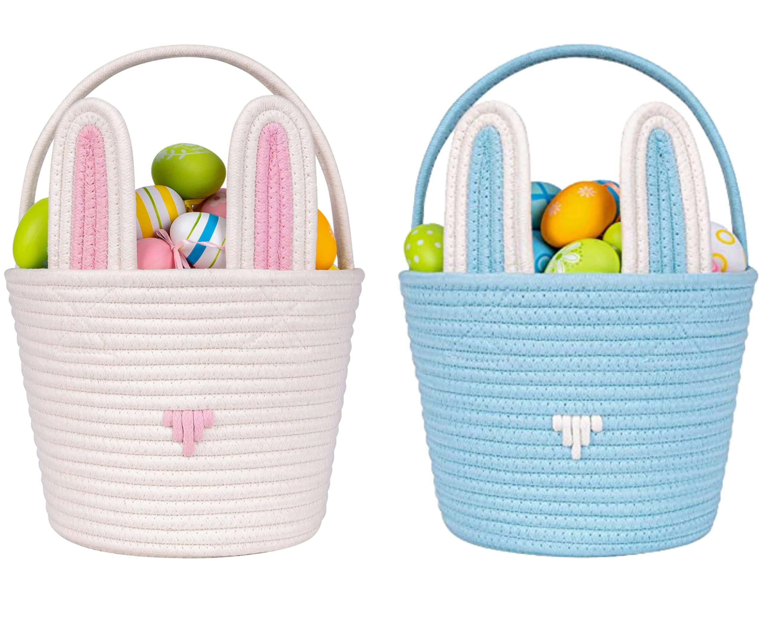 CubesLand Kids Easter Basket Empty Baby's First Easter Basket Easter Egg Hunt Baskets with Cute Rabbit Ears, 2-Piece Gifts Candies Storage Basket Cute Decor Easter Party Gifts 9.8 x 7.8 x 7.8"