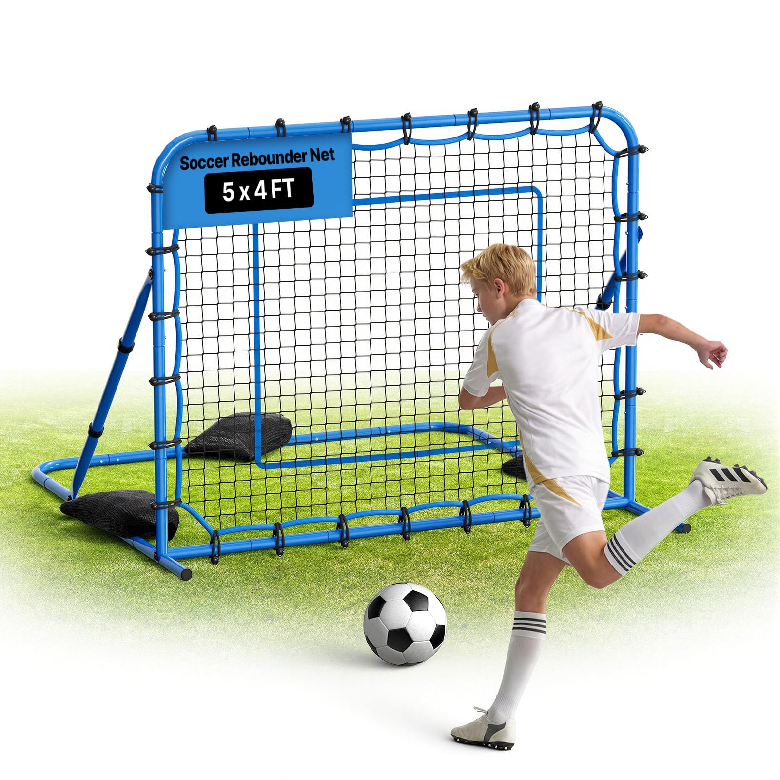 VEVOR Calcio Rebounder Net, Quick-Switch Angolo Calcio But Rebounder for Control, Passing Practice, Heavy Duty Iron Frame & PE Net, Simple Setup Ball Training Equipement for Teens and