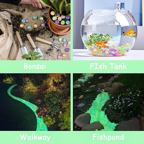 Miniatura 2 de Piedras brillantes, 200 piedras brillantes, piedras que brillan en la oscuridad para decoración al aire libre, jardín césped, guijarros luminosos