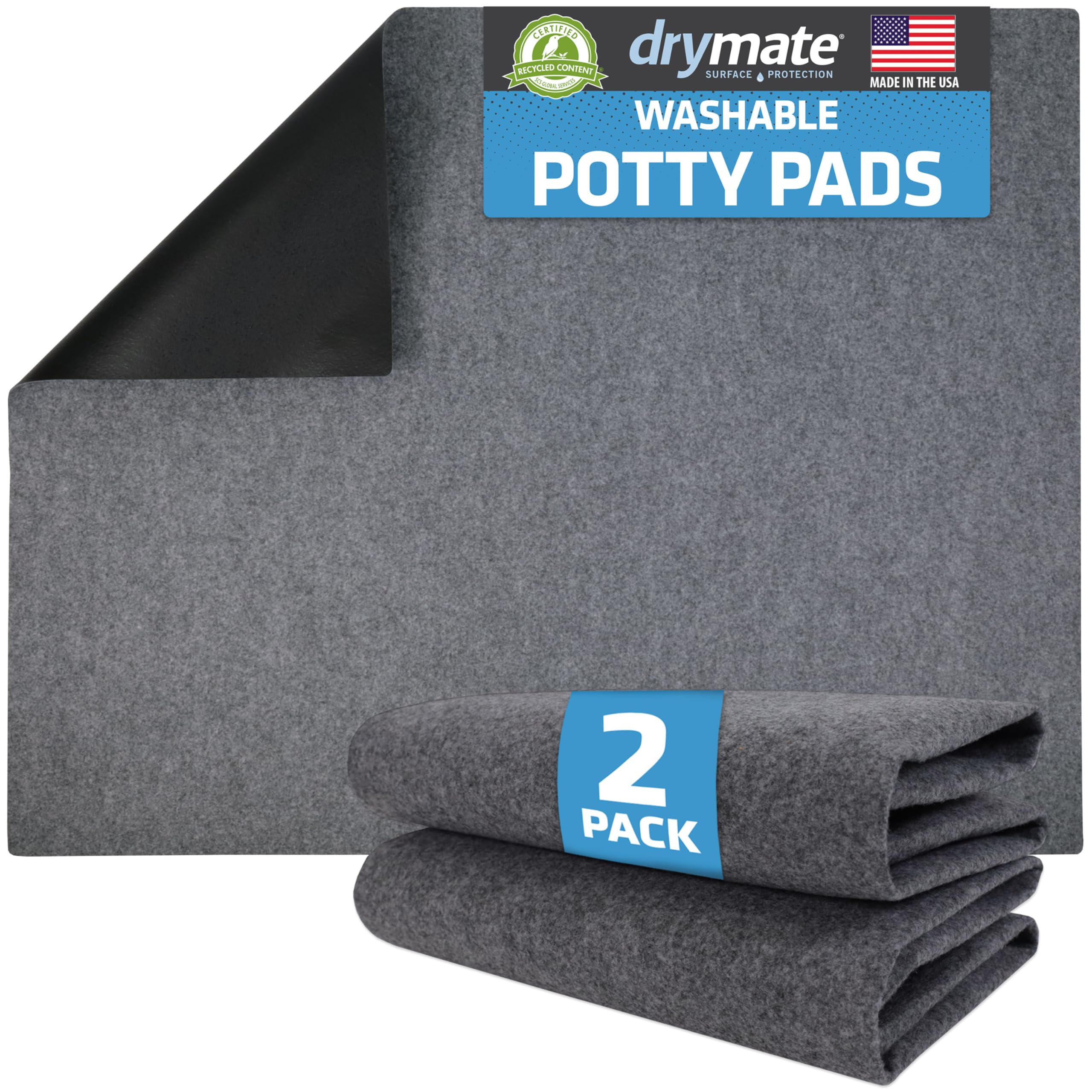 Drymate Washable Pee Pads for Dogs (2-Pack), Waterproof, Absorbent, Non-Slip, Reusable Pet Training Potty Puppy Mats, Housebreaking, Incontinence Bed Pads, Crate/Kennel (USA Made) (Large, 29” x 36”)