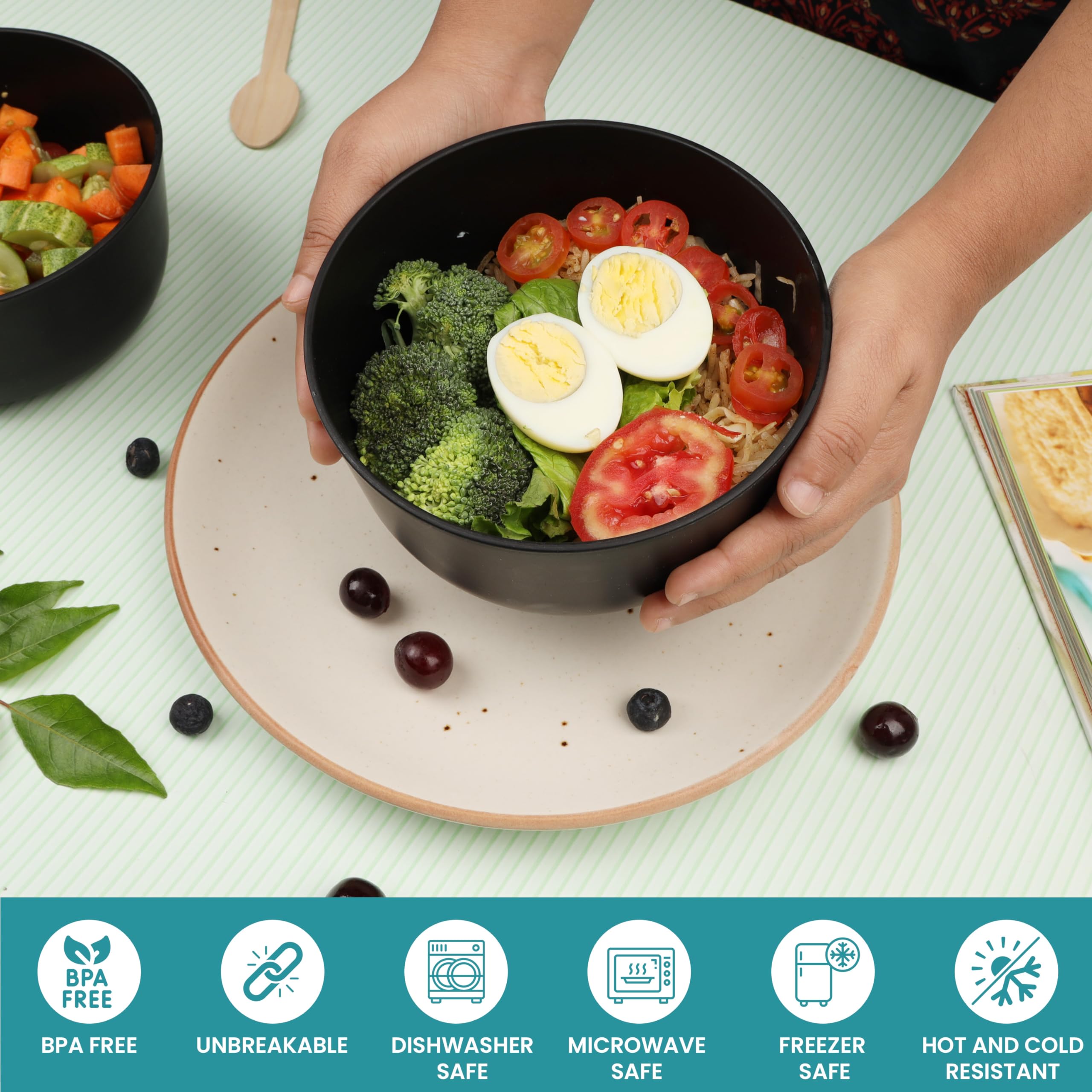 Hausfelder Bol Petit Dejeuner Noir, Lot De 6, Bols Plastique Incassable, Bols à Soupe 750 Ml277