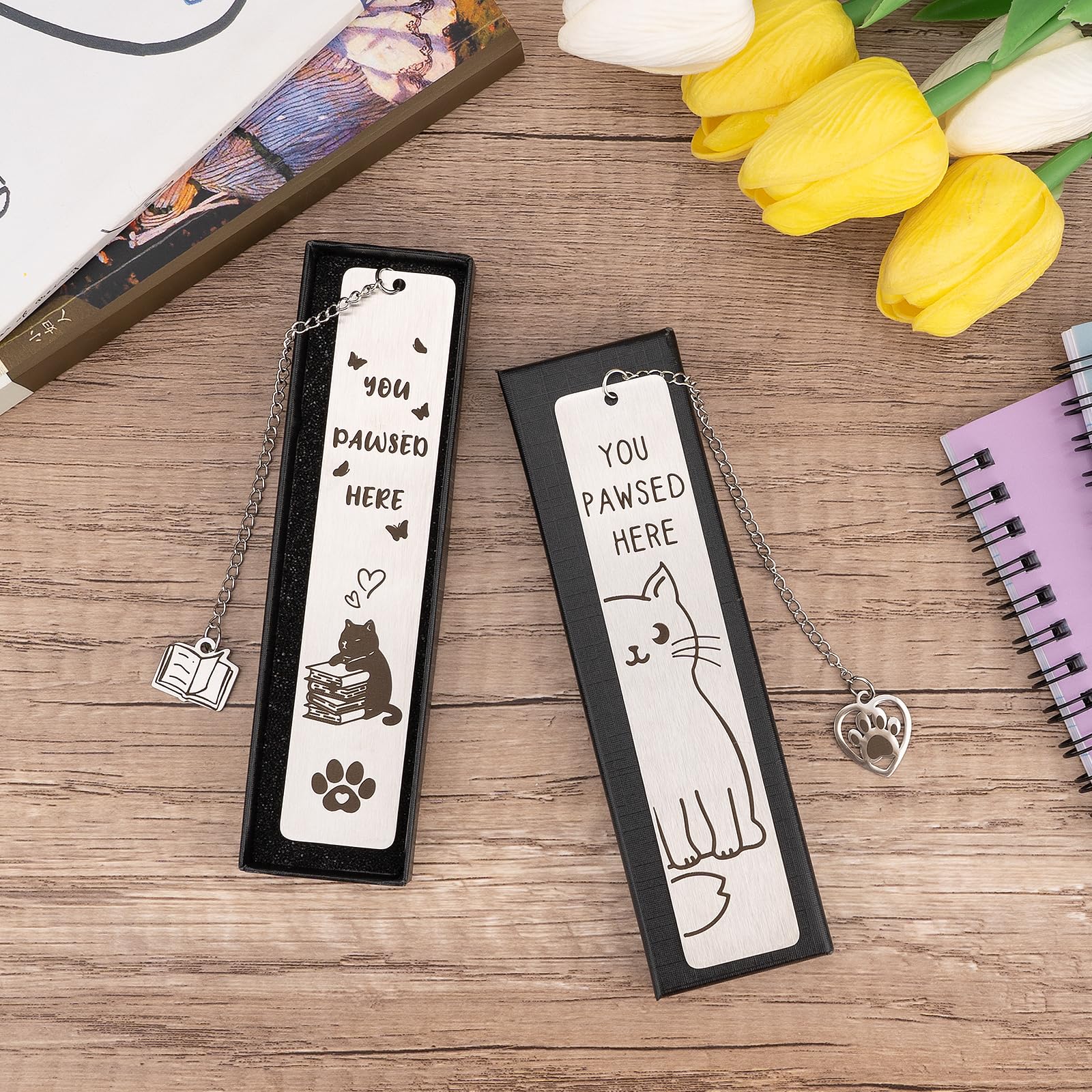 2Pcs Cat Bookmarks for Women Men Metal Bookmark Kitten Bookmarks Cute Funny Bookmark Gifts for Book Lovers and Cat Lovers with Gift Box - Image 4