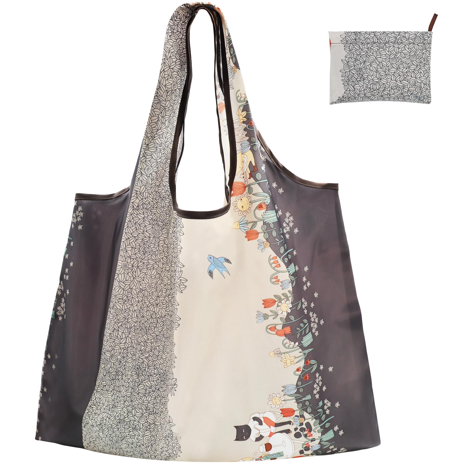 FenFang Reusable Shopping Bags Foldable, Extra Large Grocery Bag, Washable Pocket Shopper Bag