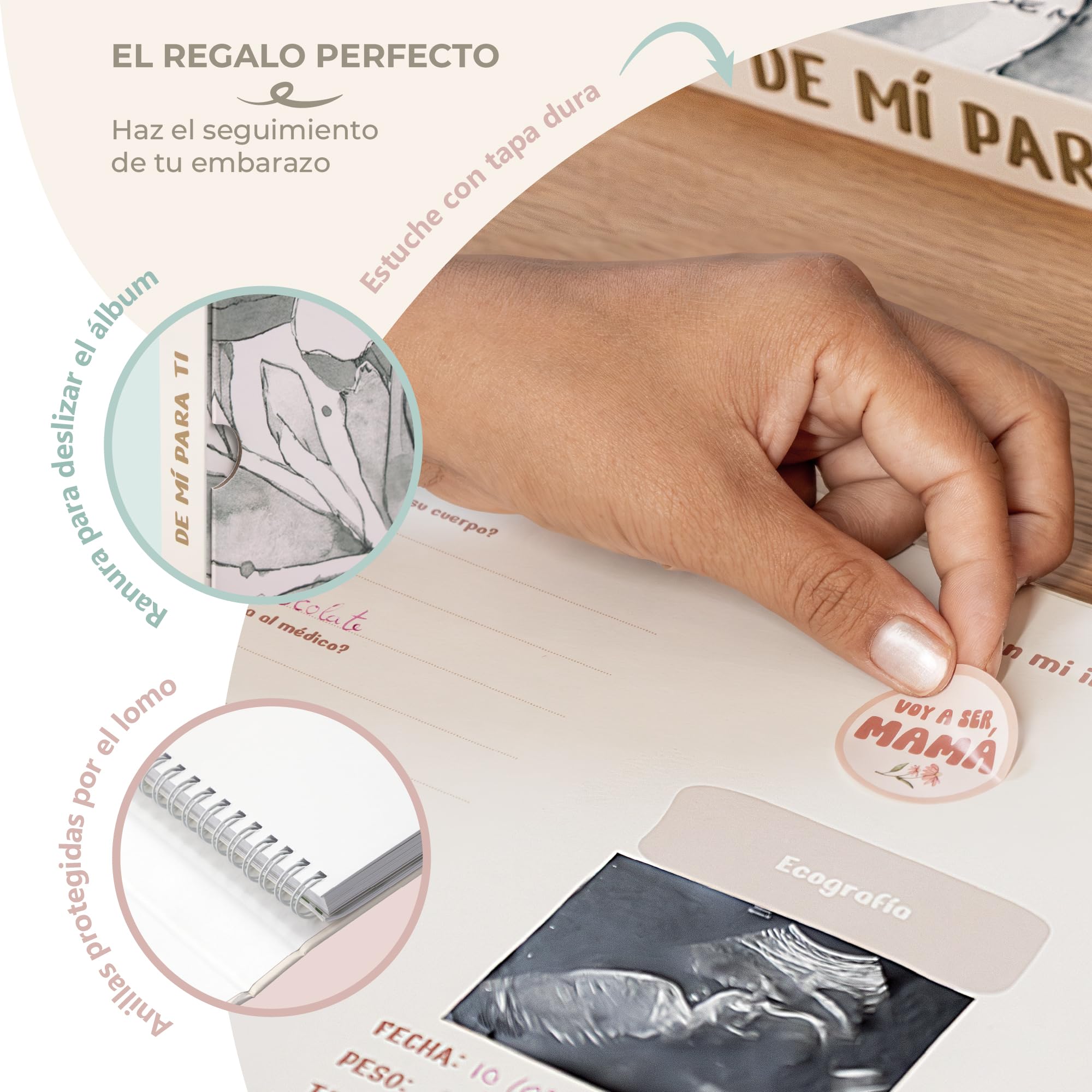 Diario Embarazo- Libro Embarazo- 60 Páginas para tu Álbum Embarazo con funda protectora, tapa dura, pegatinas y espacio para tus fotos y ecografías. El mejor regalo para embarazadas.