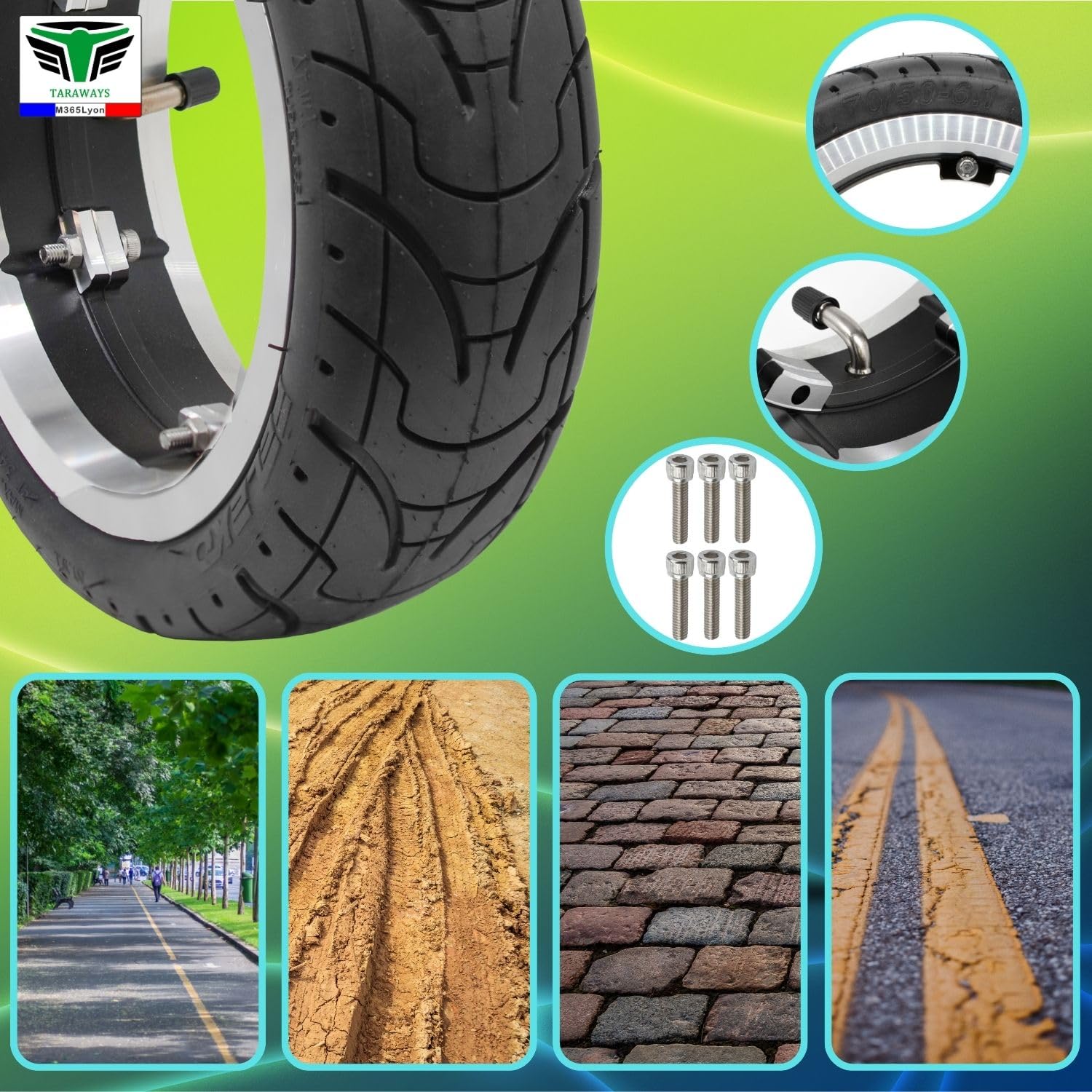 Jante Arrière Compatible avec Trottinette électrique Dualtron mini et Dualtron Togo, pop, Jante et Pneu 70/50-6.1 (Rim+pneu 8.5x3)
