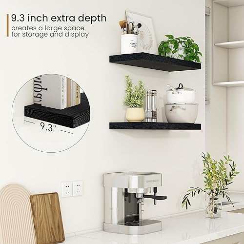 Miniatura 5 de Estantes flotantes  Paquete de 2 estantes de pared de madera rústica de 9 pulgadas  Estante de almacenamiento montado en la pared con soportes