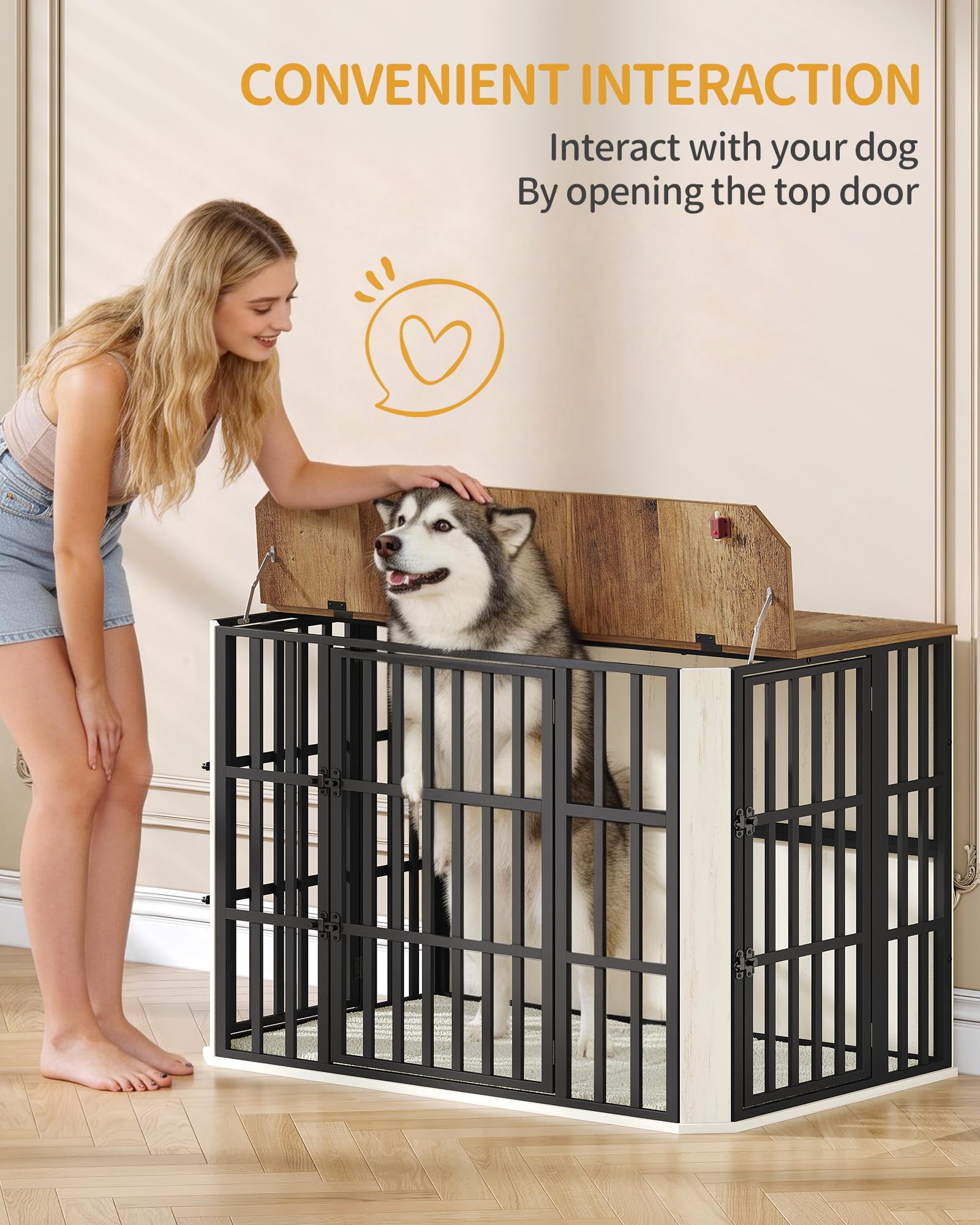 Hzuaneri 120 cm Gabbia per Cani, Cuccia Moderna per Cani Interno, Casetta per Animali, 3 porte, 75 x 120 x 81 cm, XXL, Bianco e Marrone DFC86814B