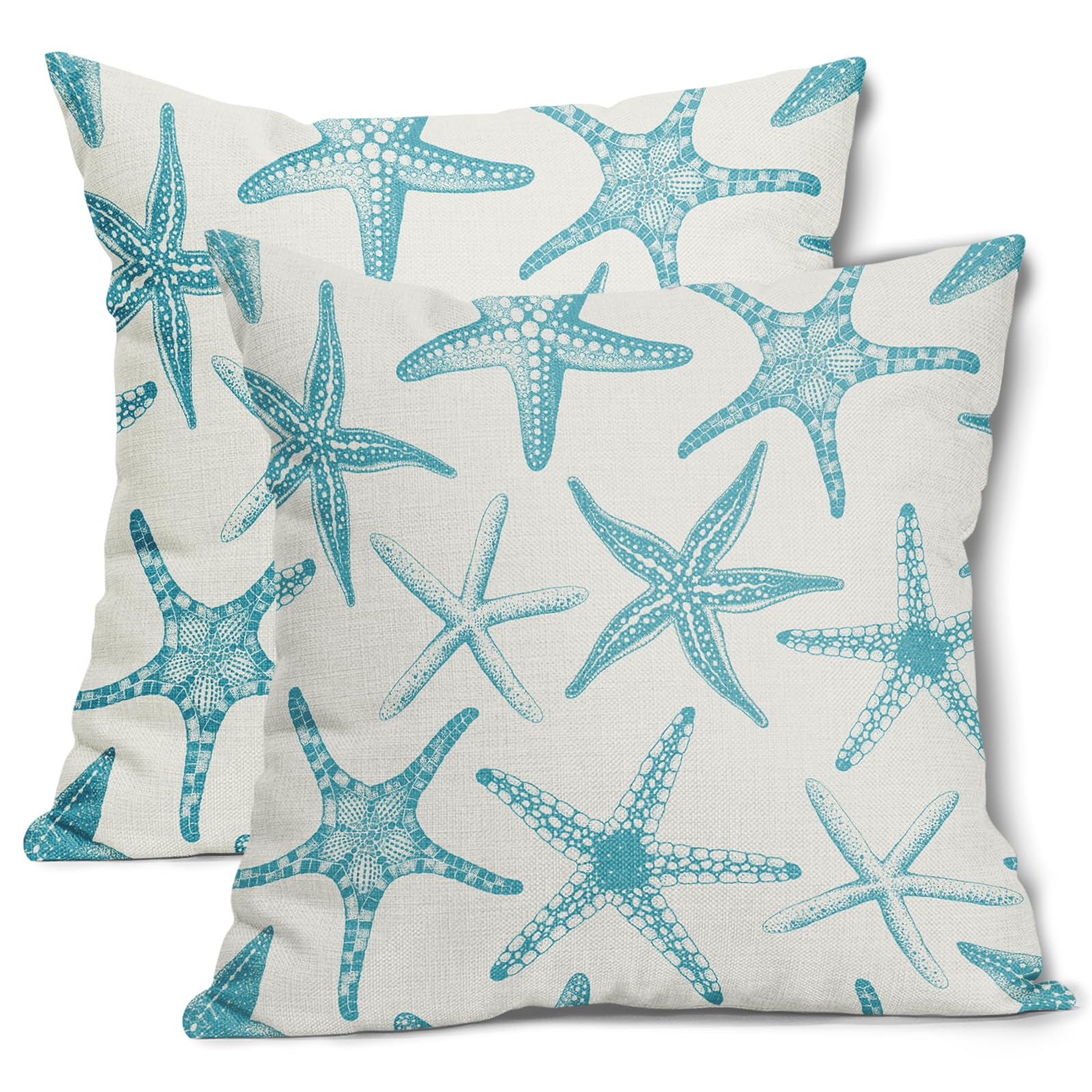 aportt Aqua Starfish Pillow Covers 16X16 Inch Set of 2 Beach Ocean Coastal Decorative Square Pillow Cases Summer Nautical Cotton Linen Cushion Case