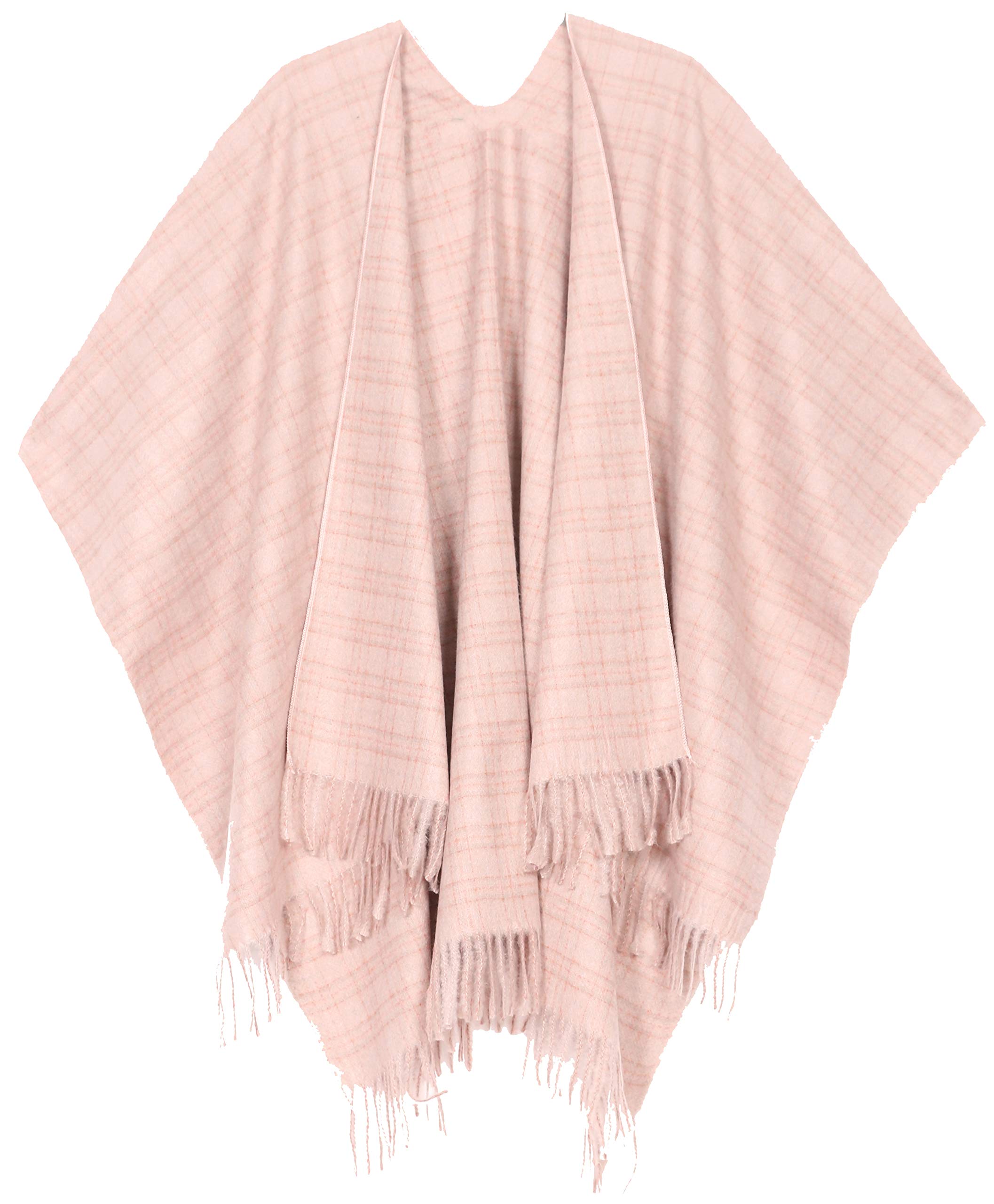 Sakkas 1927 - Avi Women's Reversible Open Front Poncho Cardigan Ruana Cape Shawl W/Fringe - Plaid Brown - OS