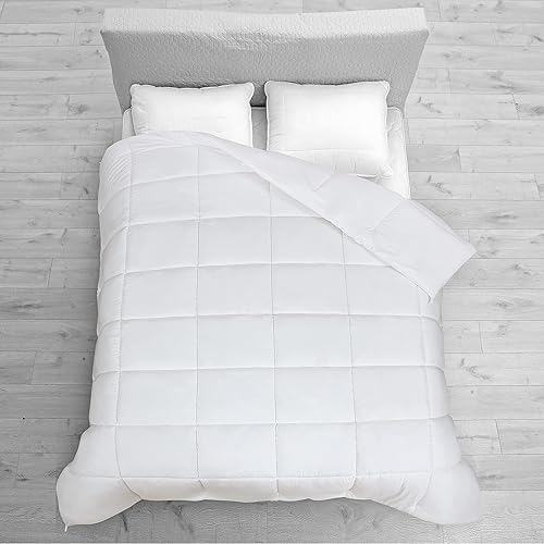 Miniatura 5 de Edredón blanco 100% microfibra cepillada suave acolchado para todas las estaciones, relleno de edredón reversible con pestañas en las esquinas,