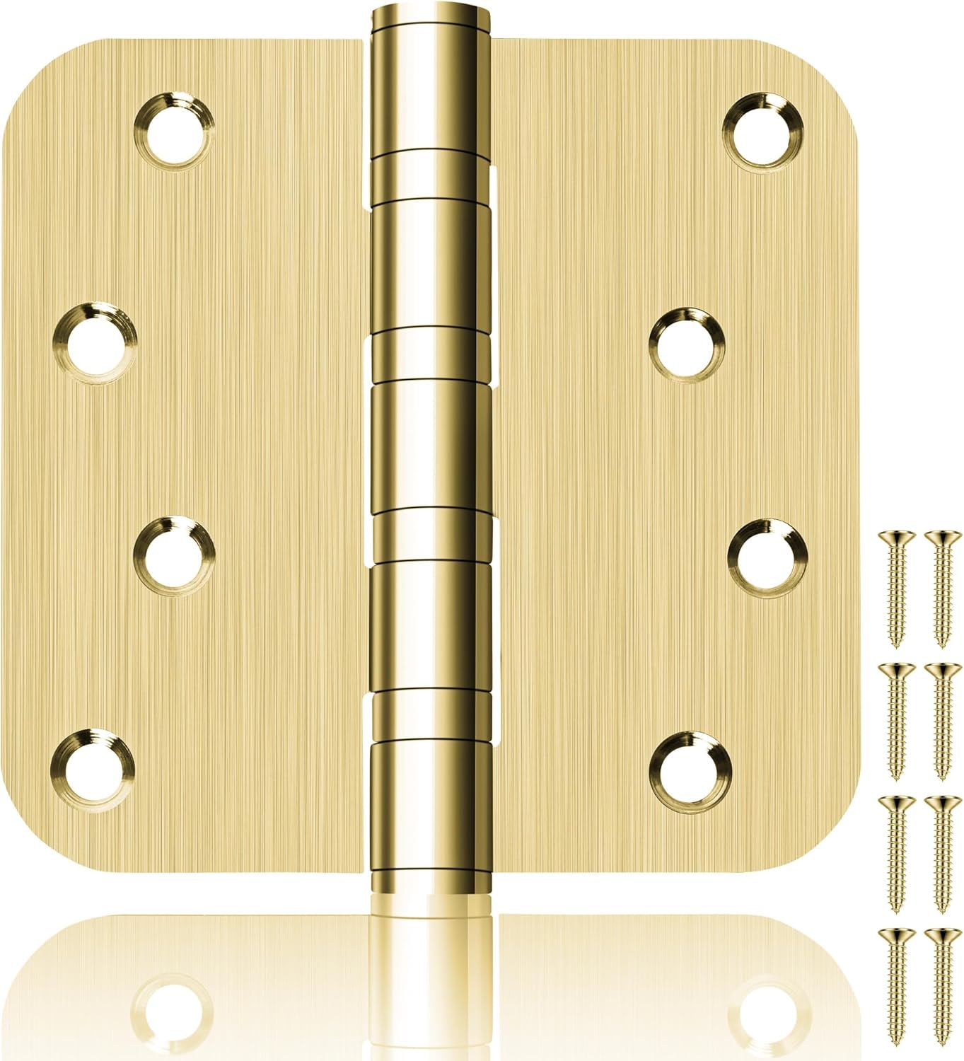 6 Pack 4" Heavy Duty Door Hinges with 5/8'' Radius Corner, 4in x 4in Stainless Steel Door Hinges for Exterior & Interior Doors, Smooth and Quiet (Gold)