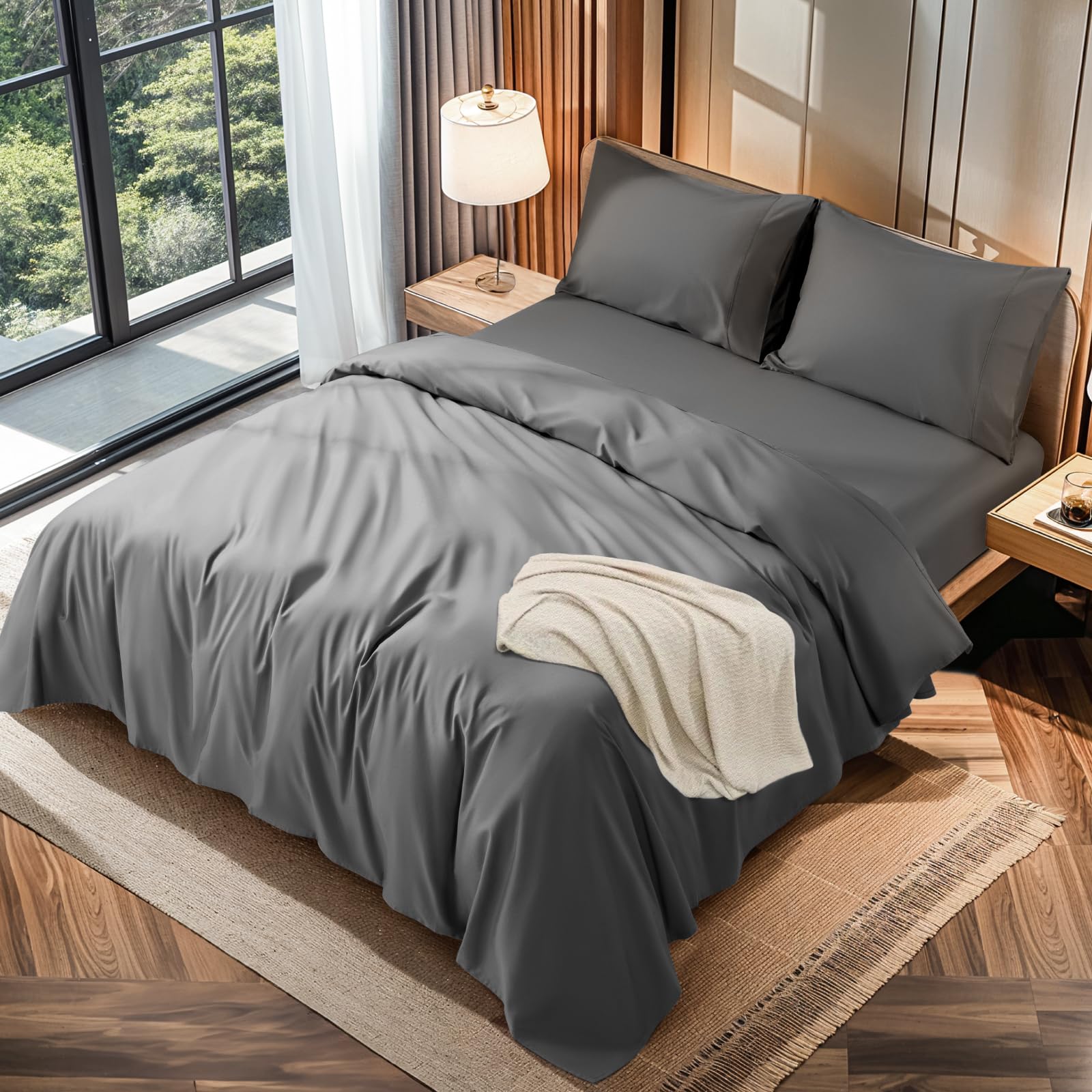 LBRO2M 100% Egyptian Cotton Sheets 1200 TC, Deep Pocket 16", 4Pcs, King