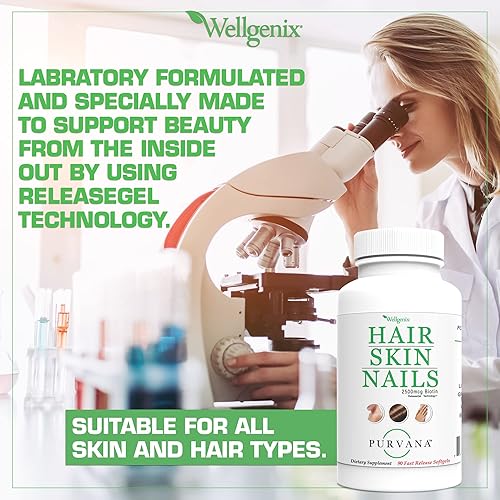 Miniatura 7 de Wellgenix Purvana - Gel suave para cabello, piel y uñas, 2500 mcg de biotina, DMAE, MSM, cola de caballo, extracto de semilla de uva,