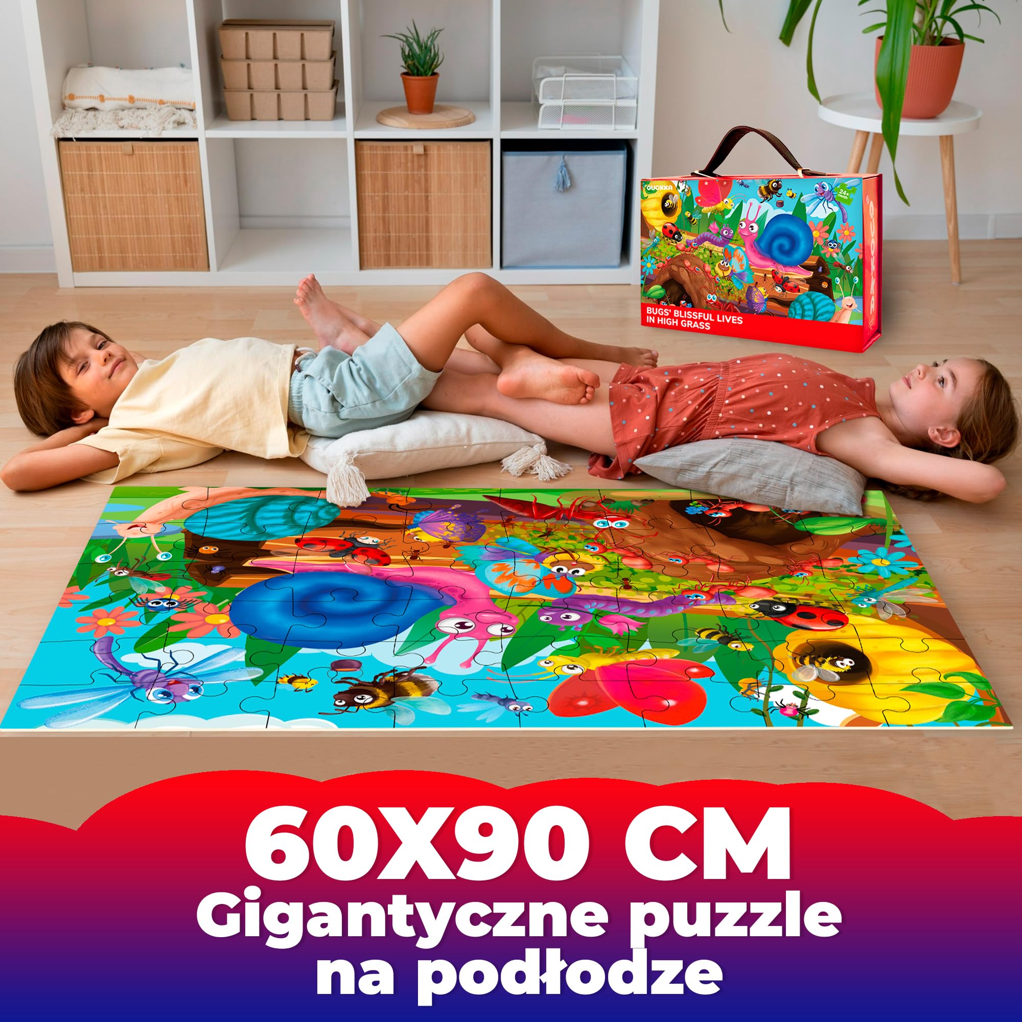 QUOKKA Gigantyczna Układanka Podłogowa Od 3 4 5 – 60 X 90 Cm, 48 Elementów, Puzzle Od 2 3 4 Lat – Duże Zabawki Od 3 4 Lat – Prezent XXL W Kształcie Owada Dla Chłopców I Dziewcząt Od 5 6 Lat