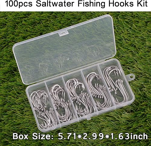 Miniatura 5 de Kit de anzuelos de pesca de agua salada, 100 ganchos de pesca con pico de pulpo, ganchos de pesca de acero inoxidable, anzuelos de pesca de cebo