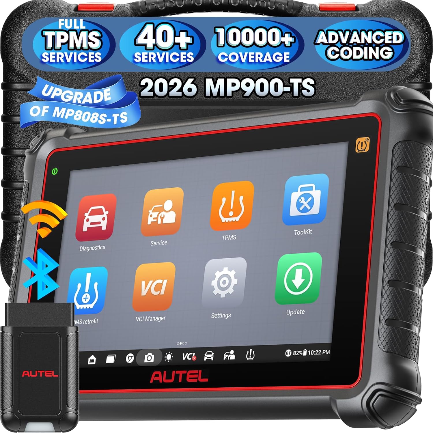 Autel MaxiPRO MP900-TS Scanner: 2026 TPMS Diagnostic Tool MP900TS Upgraded of MK808S-TS/MK900-TS, Android 10.0, 40+ Services, Advanced ECU Function as MS906PRO-TS, CANFD & DOIP, Active Test GE