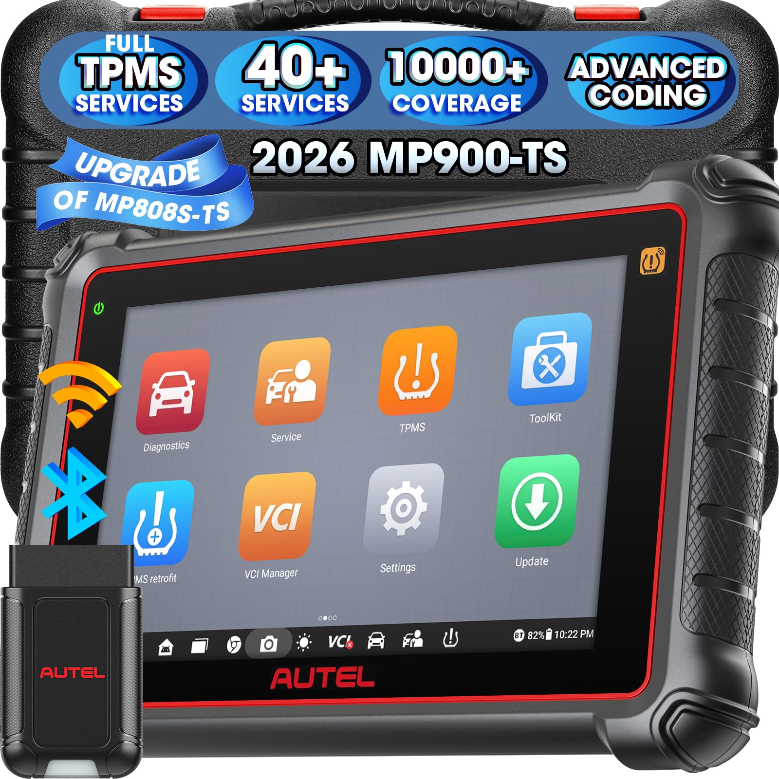 Autel MaxiPRO MP900-TS Scanner: 2026 TPMS Diagnostic Tool MP900TS Upgraded of MK808S-TS/MK900-TS, Android 10.0, 40+ Services, Advanced ECU Coding as MS906PRO-TS, CANFD & DOIP, Active Test T2