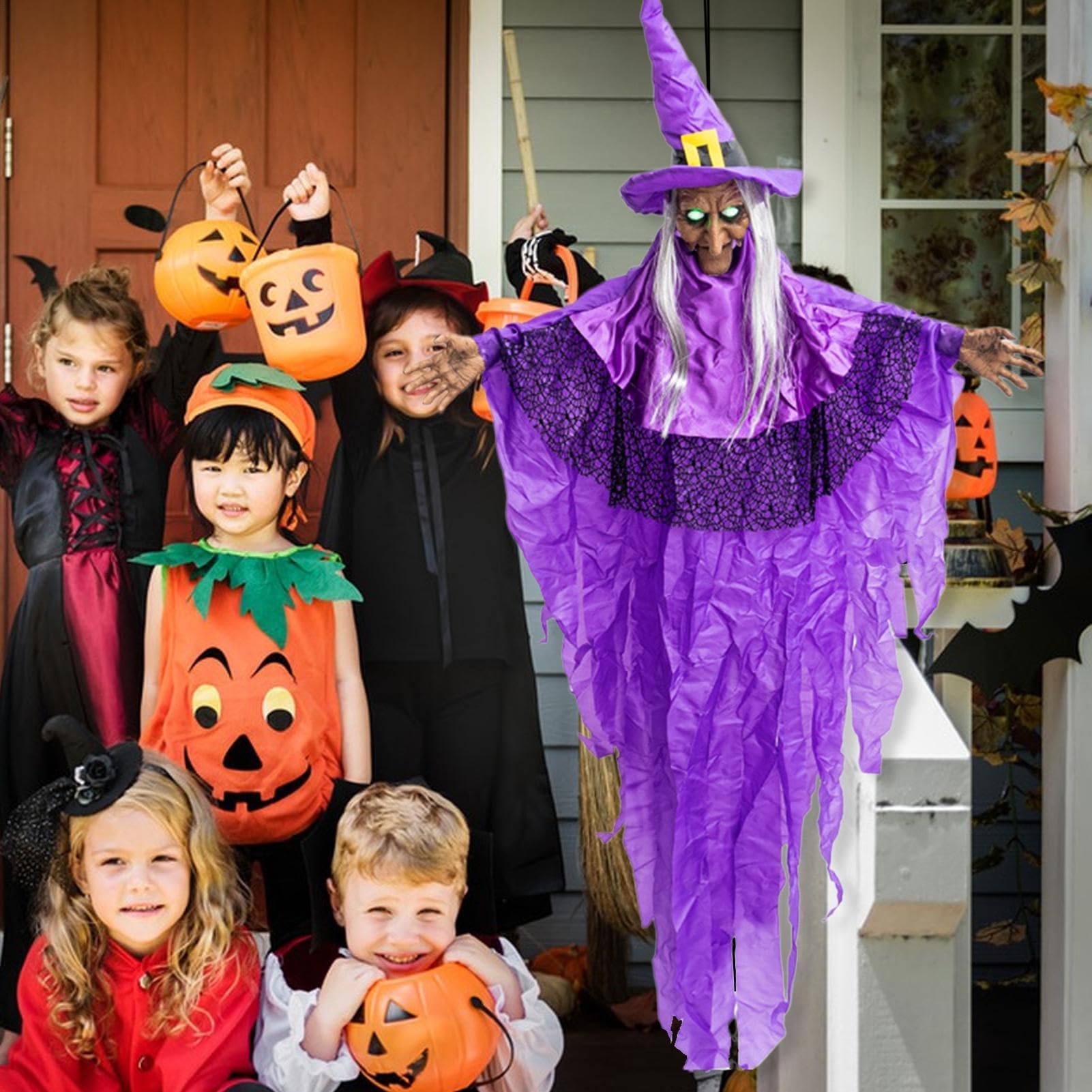 Dekoracje na Halloween z Czarownicą do Użytku Zewnętrznego Animowane | Dekoracje Halloweenowe Na Zewnątrz Na Spotkania Święta Karnawał Patio Ganek Ogr