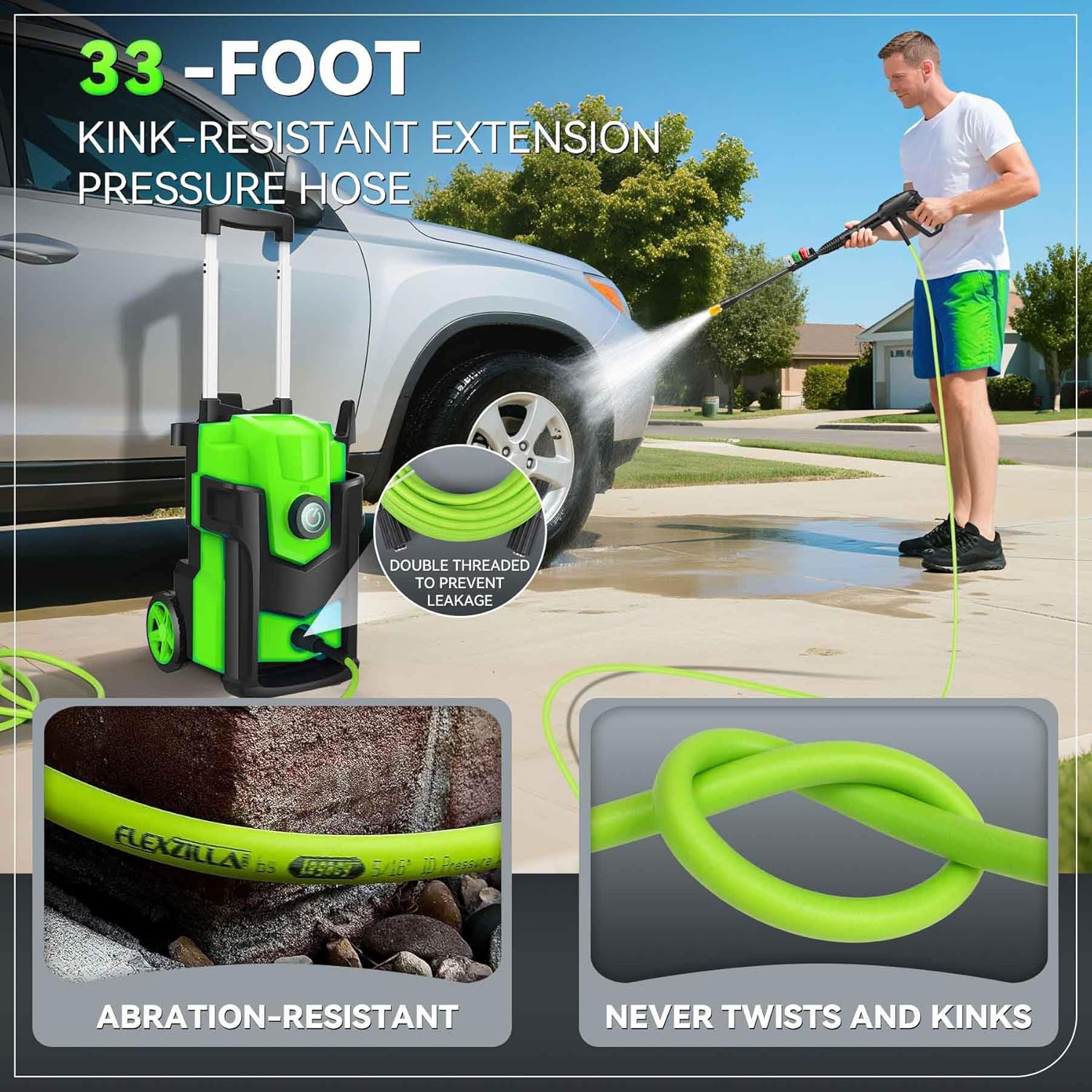 Professional 𝐏𝐫𝐞𝐬*𝐬𝐮𝐫𝐞 𝐂𝐥𝐞*𝐚𝐧𝐞𝐫,Heavy Duty 4 Nozzles,for Home/Cars (Light Green)