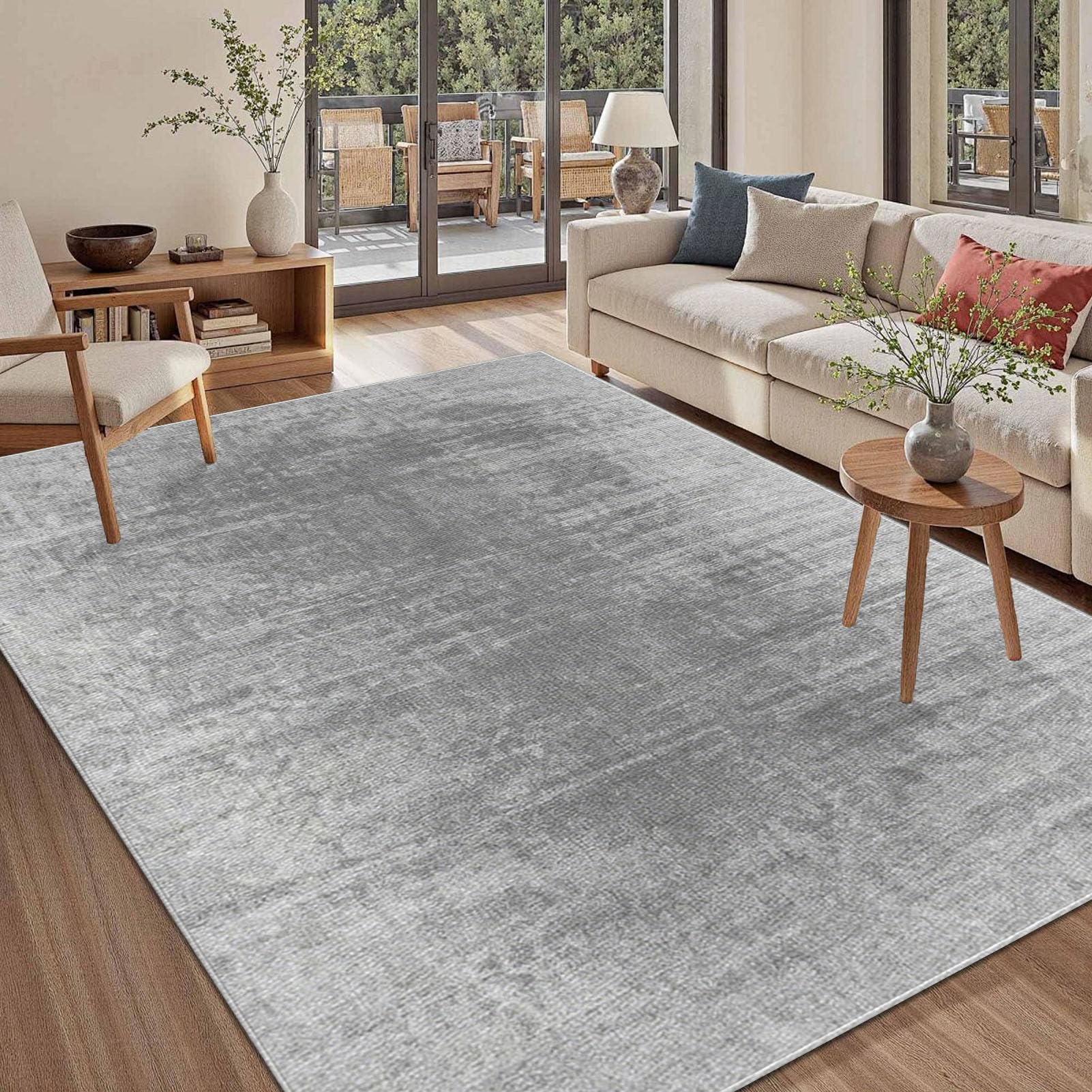 Tapis de salon gris 90x150 lavable en machine et grand tapis de chambre d&eacute;coratif antid&eacute;rapant