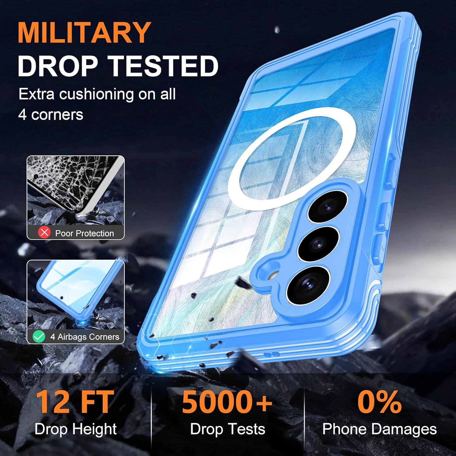 Bizzib for Samsung Galaxy S26 Plus Case Compatible with MagSafe Built-in 9H Screen Protector & Camera Lens Guard Military Grade Full Body Protection Shockproof Phone Case Cover,Blue Glitter