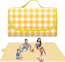 Yellow Picnic Blanket 200 x 300 cm Picnic Tablecloth with Handle Foldable Picnic Mat Camping Blanket Large Picnic Blanket for Garden, Tablecloth, BBQ, Hiking