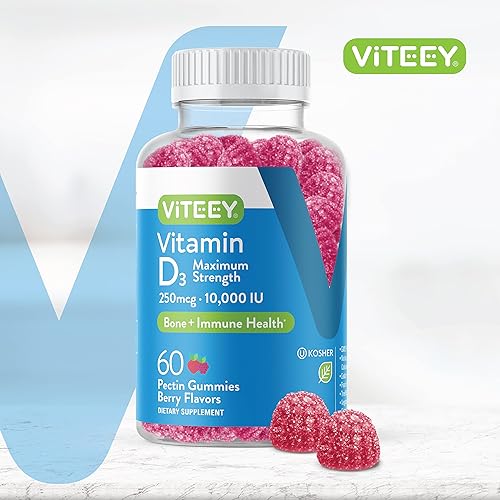 Miniatura 2 de Viteey Gomitas de vitamina D3 para adultos y adolescentes, 10,000 UI, 250 mcg, máxima fuerza, salud de las articulaciones y los músculos, refuerzo