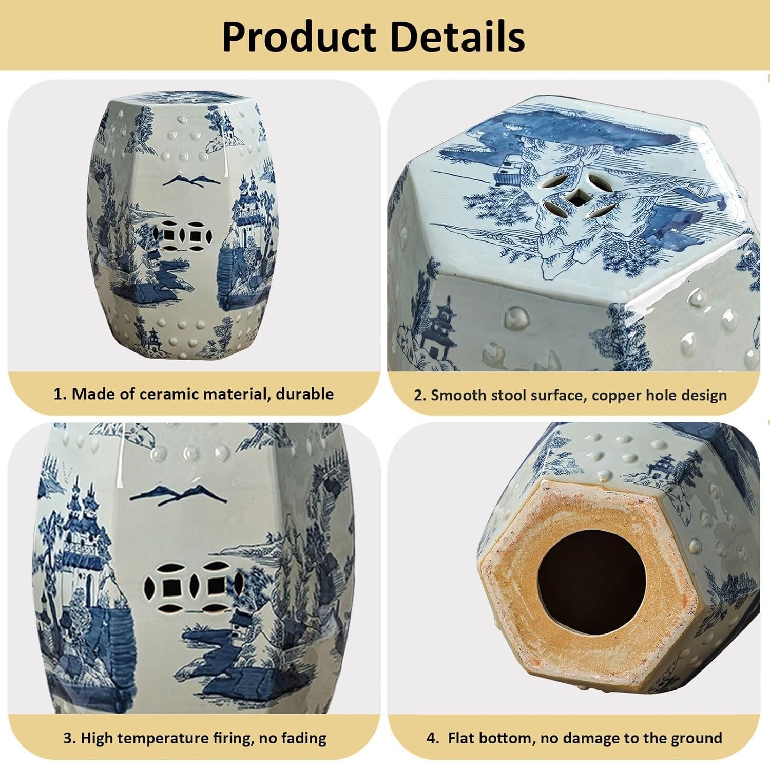 Decorative Garden stools, Decorative Ceramic Garden Stool, Glazed Hollow Landscape Celadon Shoe-Changing Stool Drum Stool, Suitable for Outdoor Garden, Living Room, Terrace, Etc.
