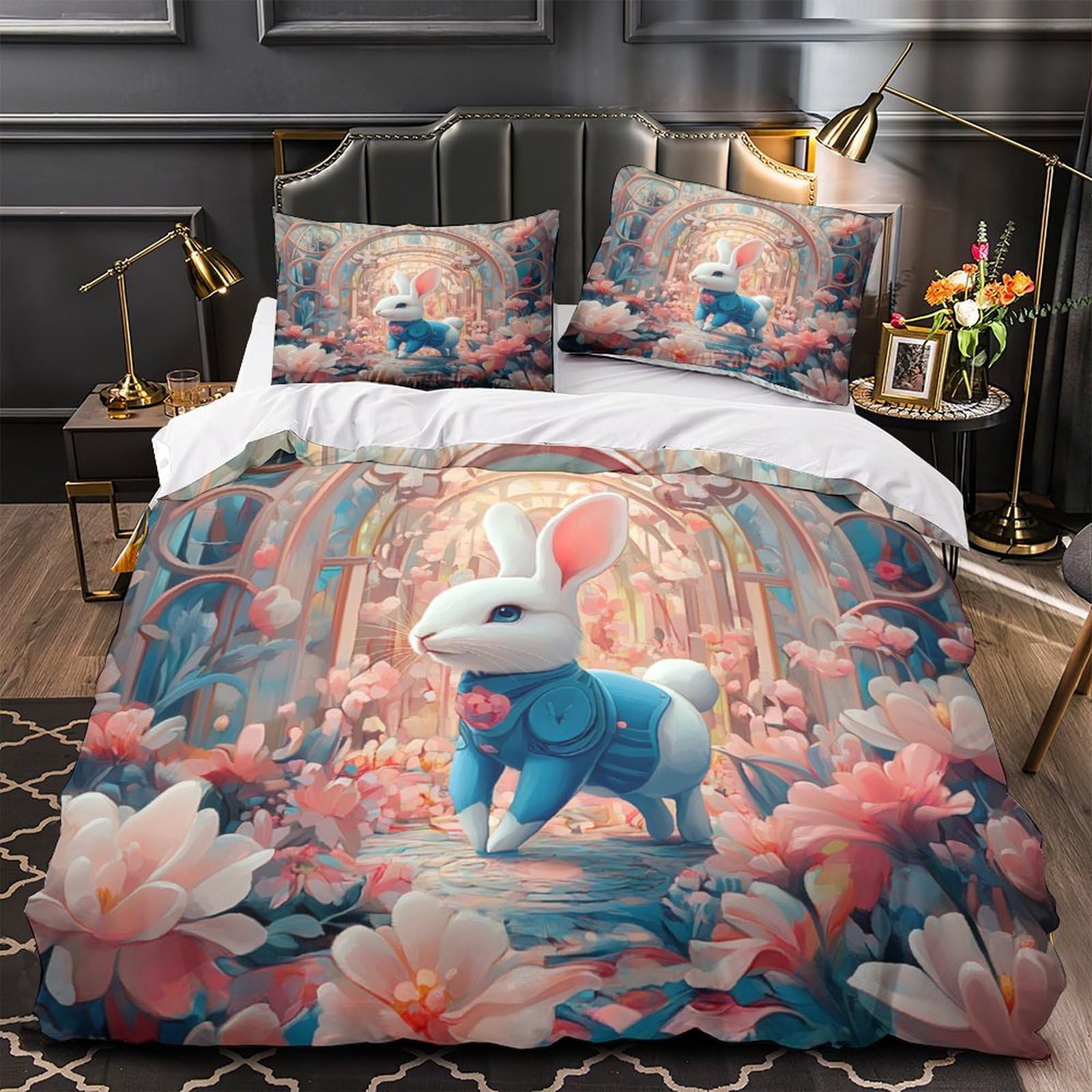 Drap de couette lapin fantastique parure lit microfibre pour chambre enfant