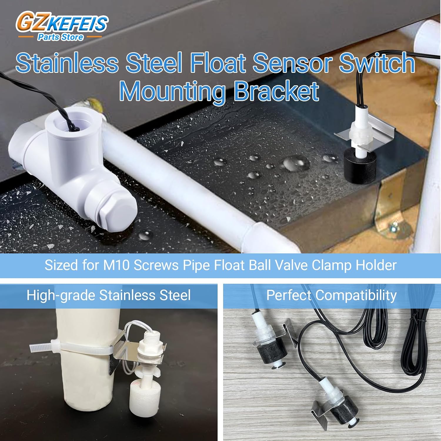 Stainless Steel Float Sensor Switch Mounting Bracket Compatible with Water Level Float Sensors Sized for M10 Screws Pipe Float Ball Valve Clamp Holder 3-Pack