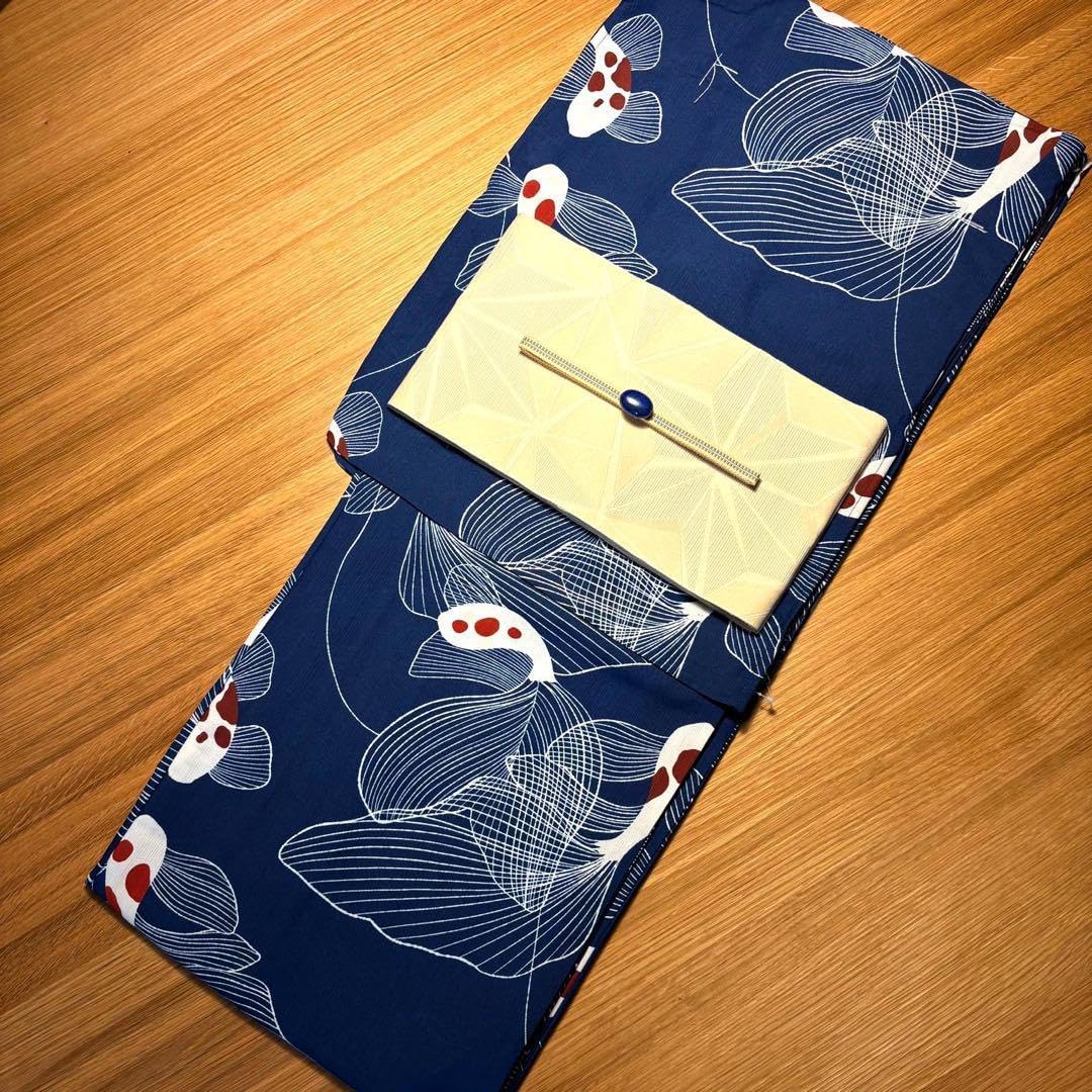 鯉浴衣セット モダン鯉柄浴衣セット モダン鯉浴衣×麻の葉柄半幅帯