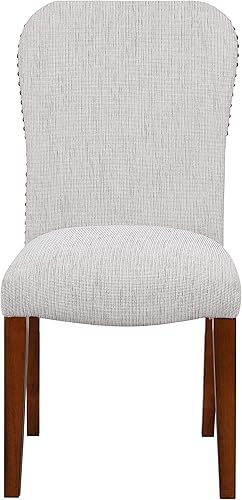 Sophia - Juego de 2 sillas de comedor de avena marina, sillas de cocina tapizadas de tela de alto rendimiento con cabezales de clavos, juegos de