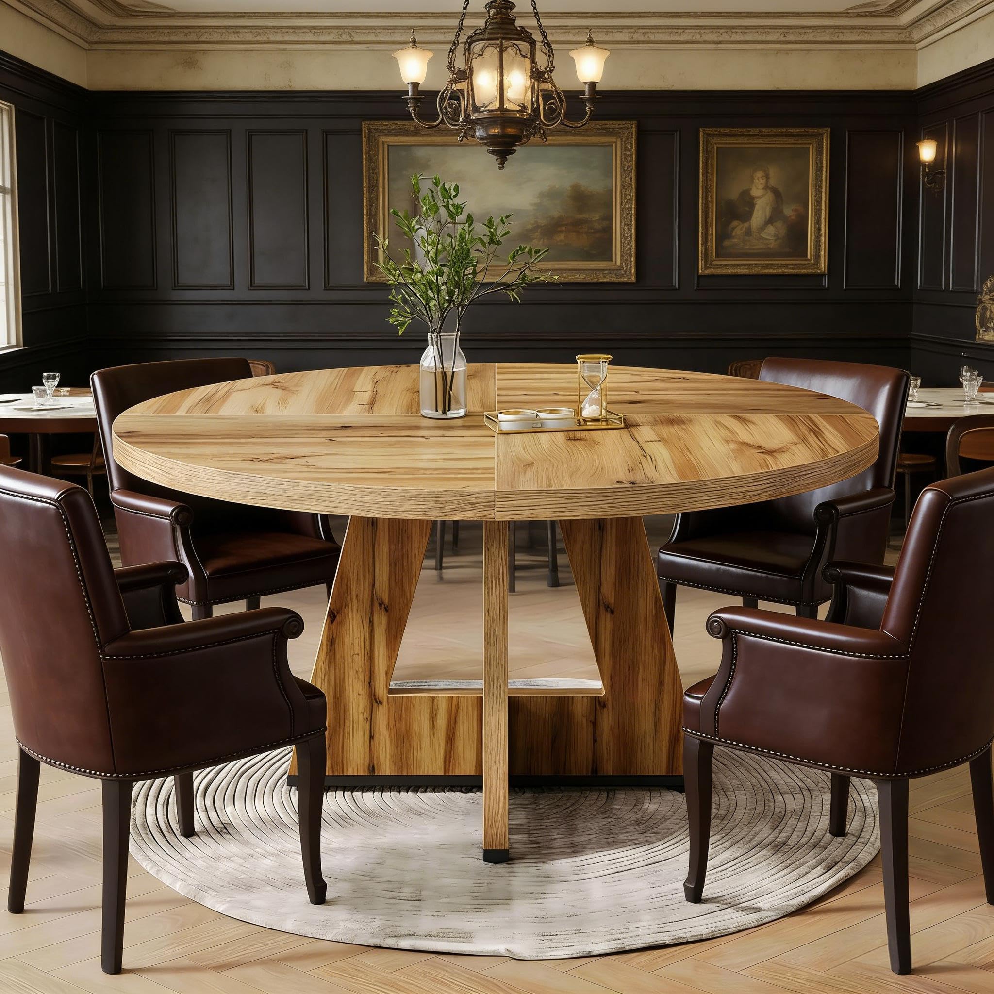 Tavolo da pranzo rotondo 120 cm in stile fattoria, tavolo da cucina in legno, tavolo da pranzo per 4 persone, design rustico, colore naturale