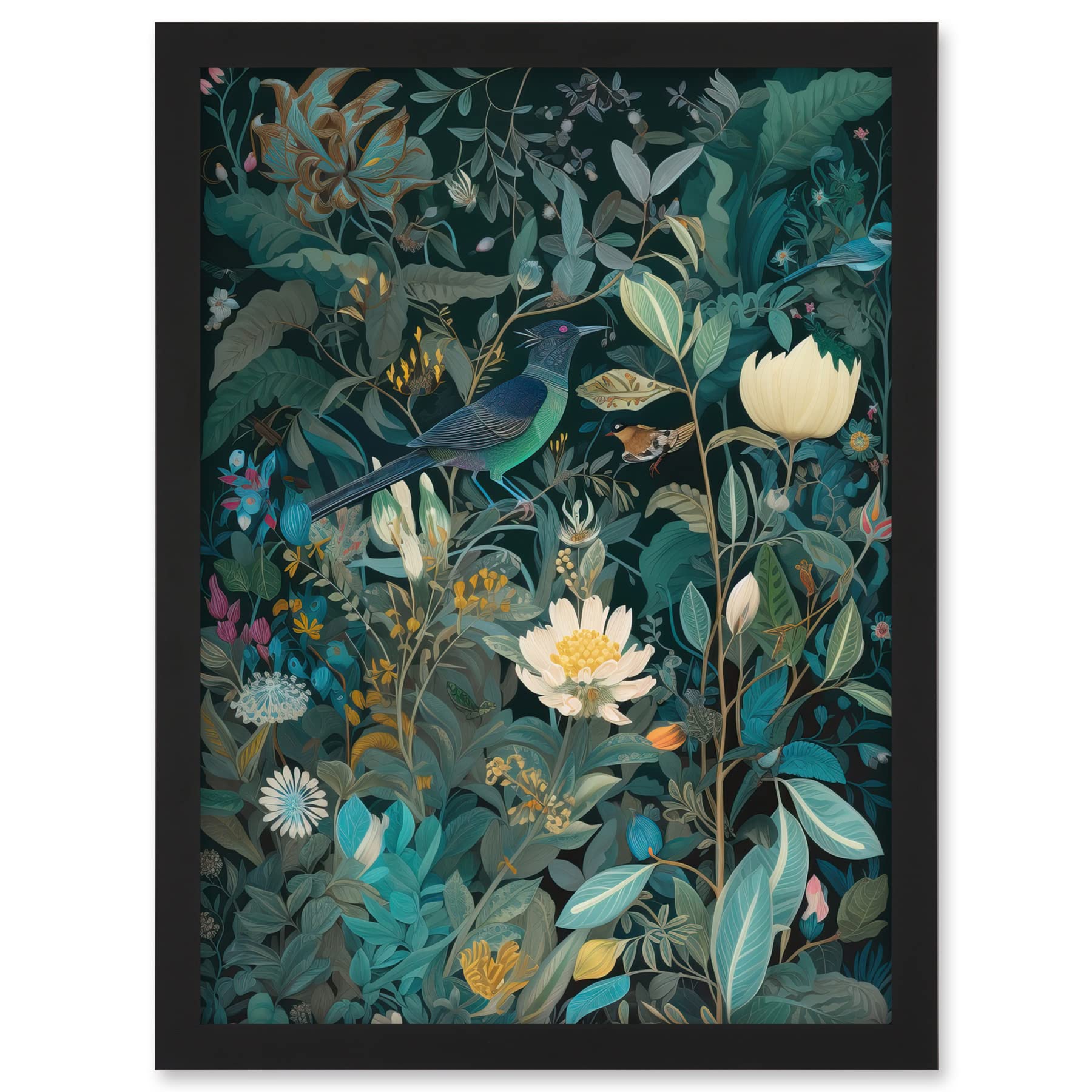 Artery8 Audubon Style Birds in Blooming Wildflower Field Artwork Framed A3 Wall Art Print