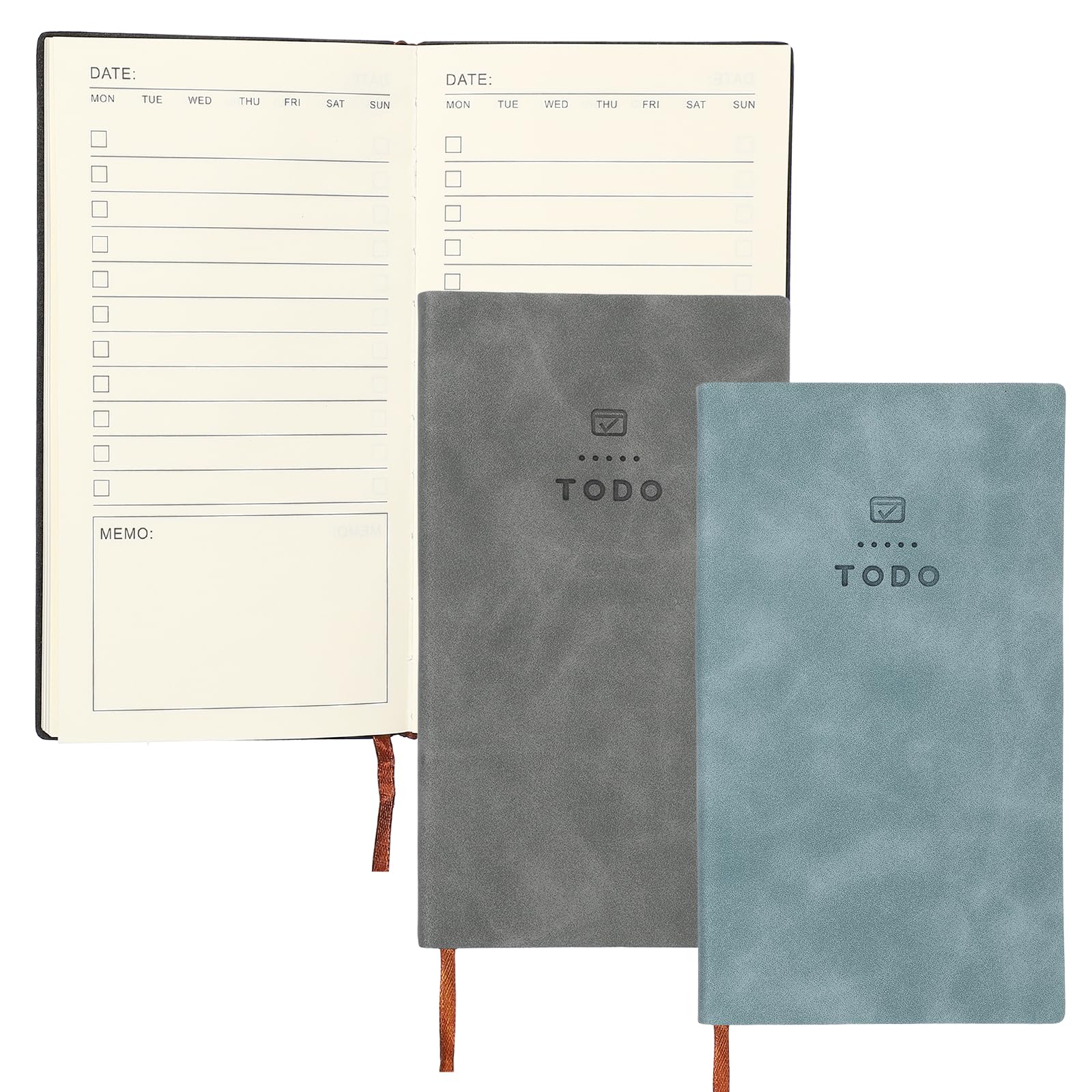 PATIKIL 2Pcs Planner Notebook, A6 100 Sheets Undated to Do List Daily Weekly Monthly Goals Tracker Pocket Notebook for Office Study Time Management Fitness Weeding, Sky Blue/Grey