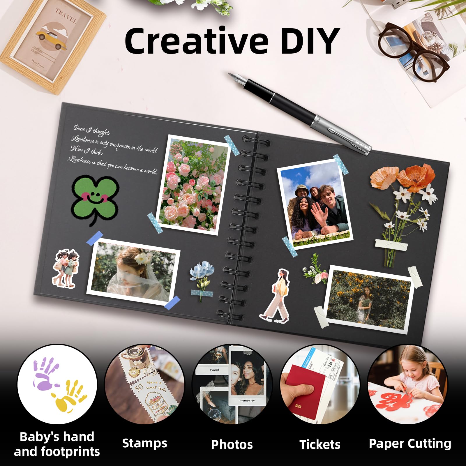 2 szt. Album DIY do Wklejania – Spirala 20 Kartek Czarny Papier Na Prezent Urodziny Rocznicę Ślub Walentynki dla Dzieci i Rodziny (17x17 cm)