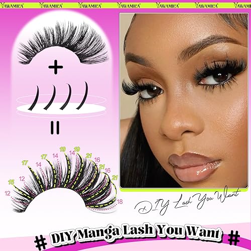 Miniatura 3 de Yawamica - Extensiones de pestañas en racimo, volumen 100D, 12-20 mm, puntas de 15-21 mm, individuales, estilo manga, tipo hada, efecto wispy,