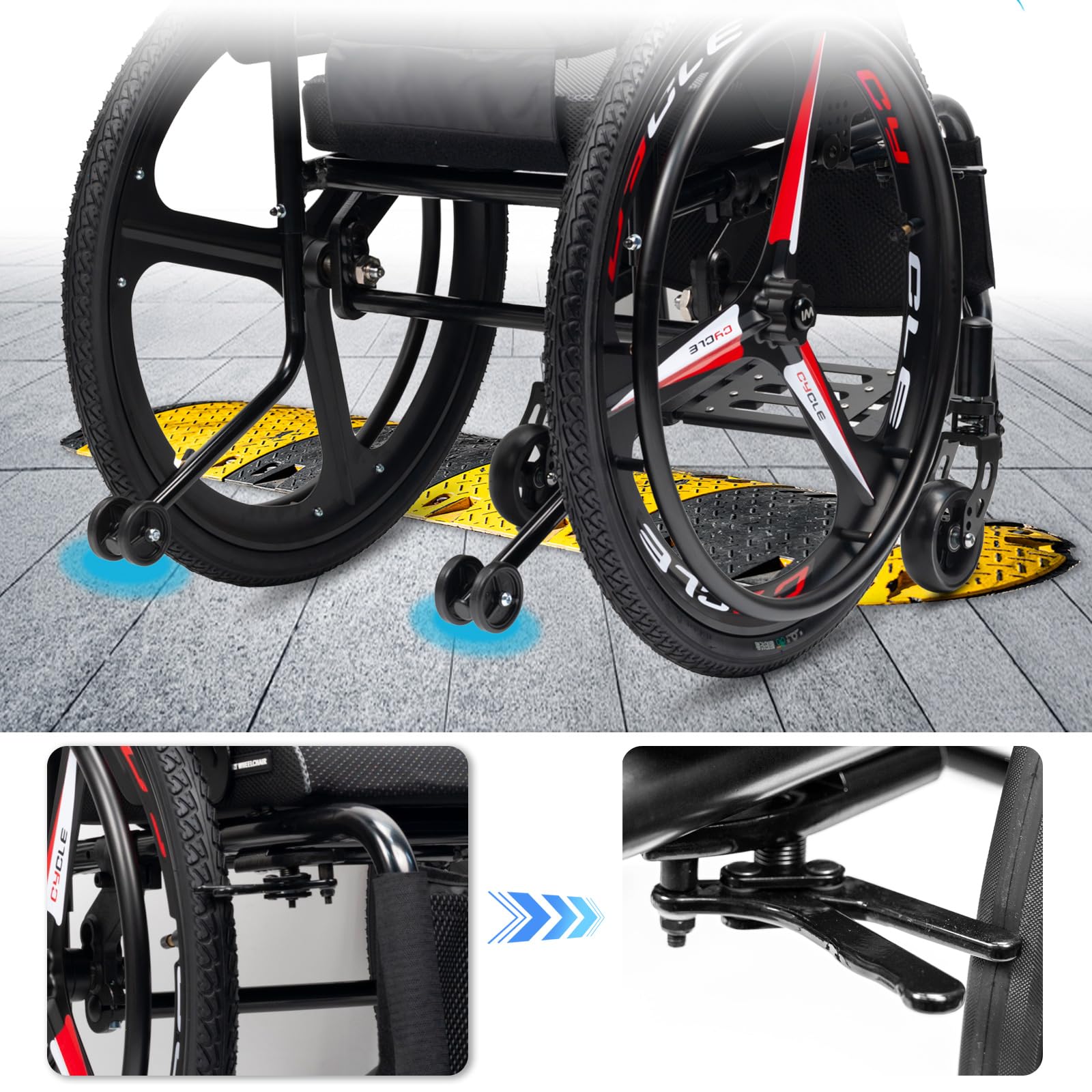 Super lekki wózek inwalidzki z aluminiową ramą, wózek inwalidzki do uprawiania sportu, regulowany podnóżek, transportowe wózki inwalidzkie, ergonomiczny i wygodny, do obciążenia 100 kg