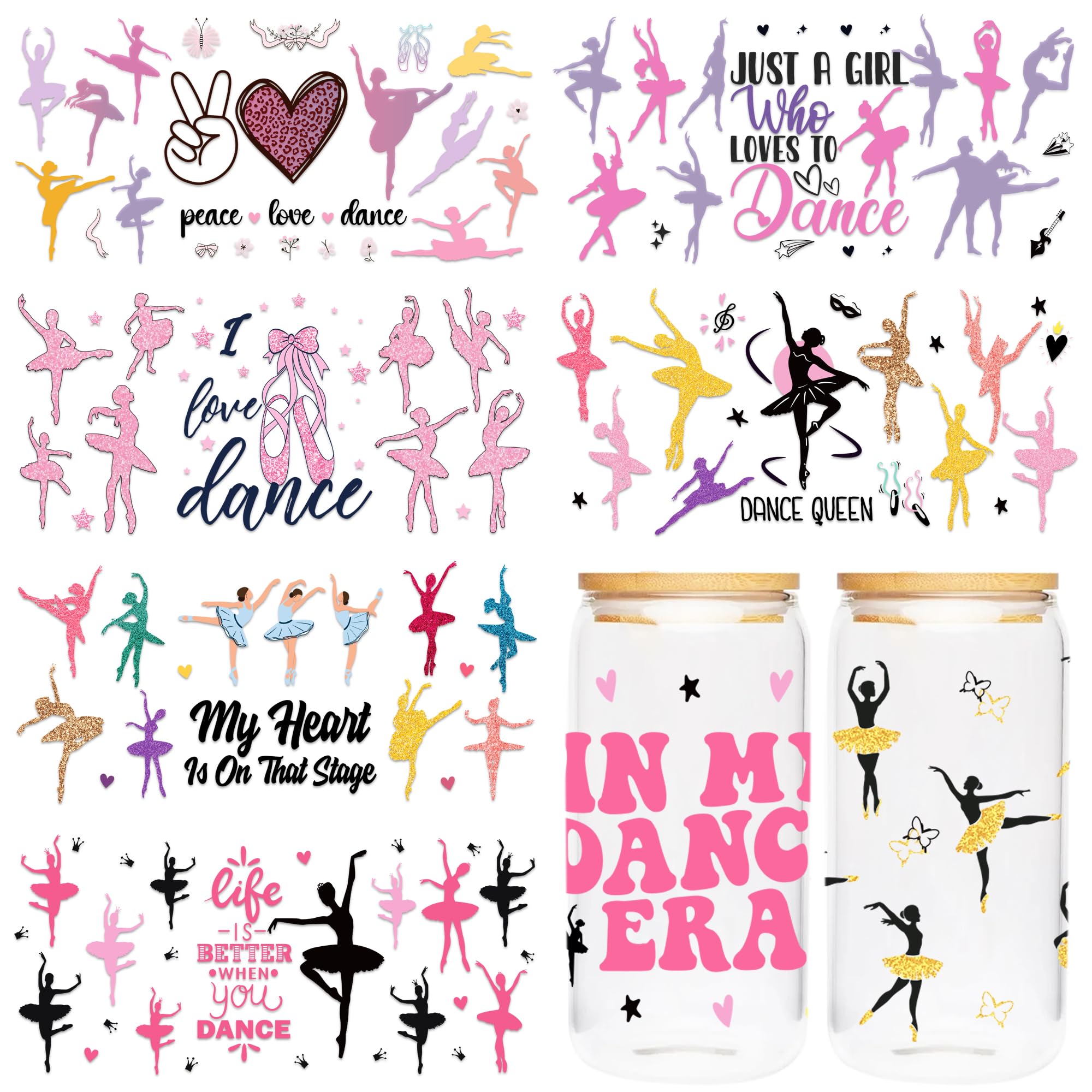 CRASHOT UVDTF Cup Wrap - 8 Sheet UV DTF Transfer for 16 oz Glass, Water Bottle, Sport Sticker, Life is Better with Dance, Gift for Dance Lover,