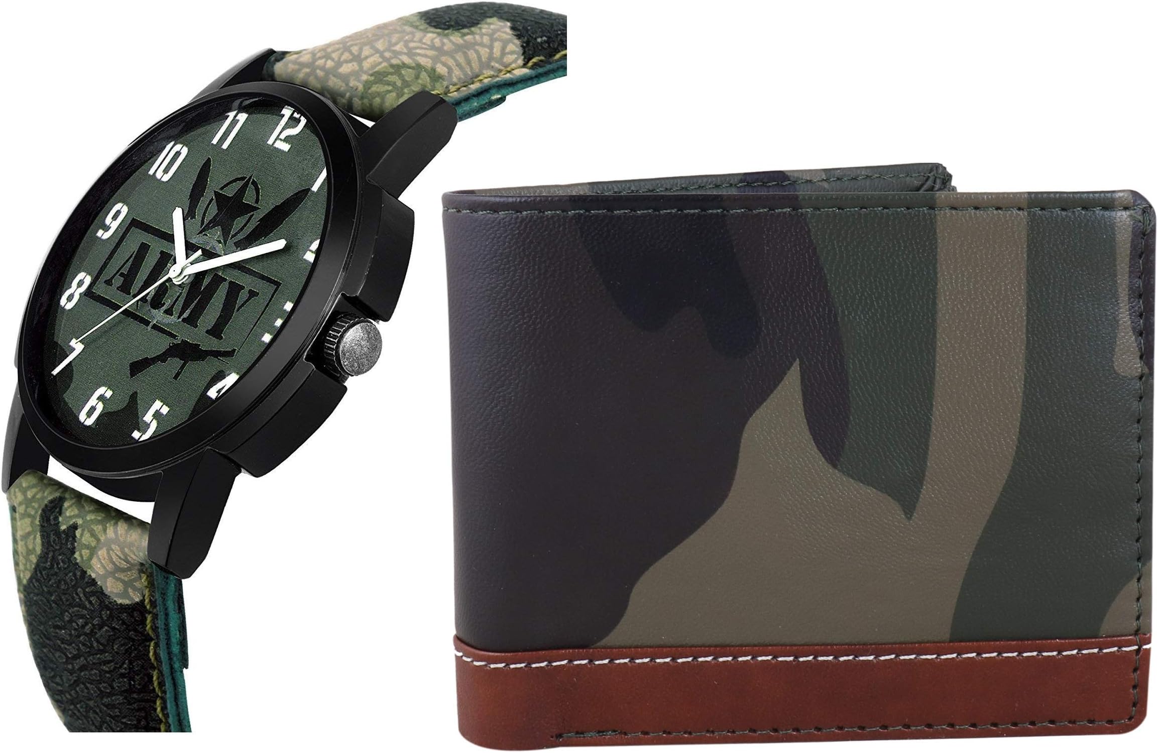 Men's Camouflage Bi-Fold Wallet & Stylish Analog Watch Combo