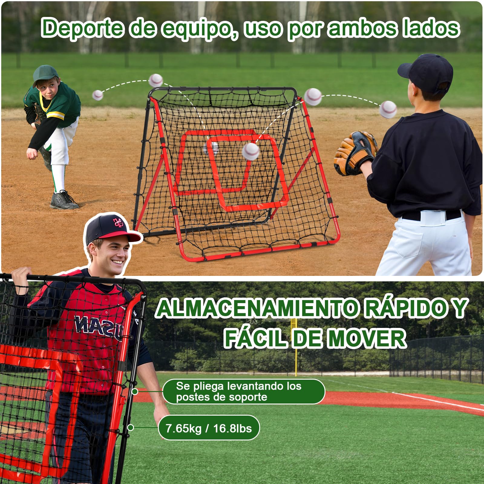 Red de Rebote Fútbol Plegable,Red de Béisbol, Malla de PE de Doble Capa, Ángulo Ajustable, Ideal para Actividades Familiares al Aire Libre y práctica de Deportes Niños Adulto