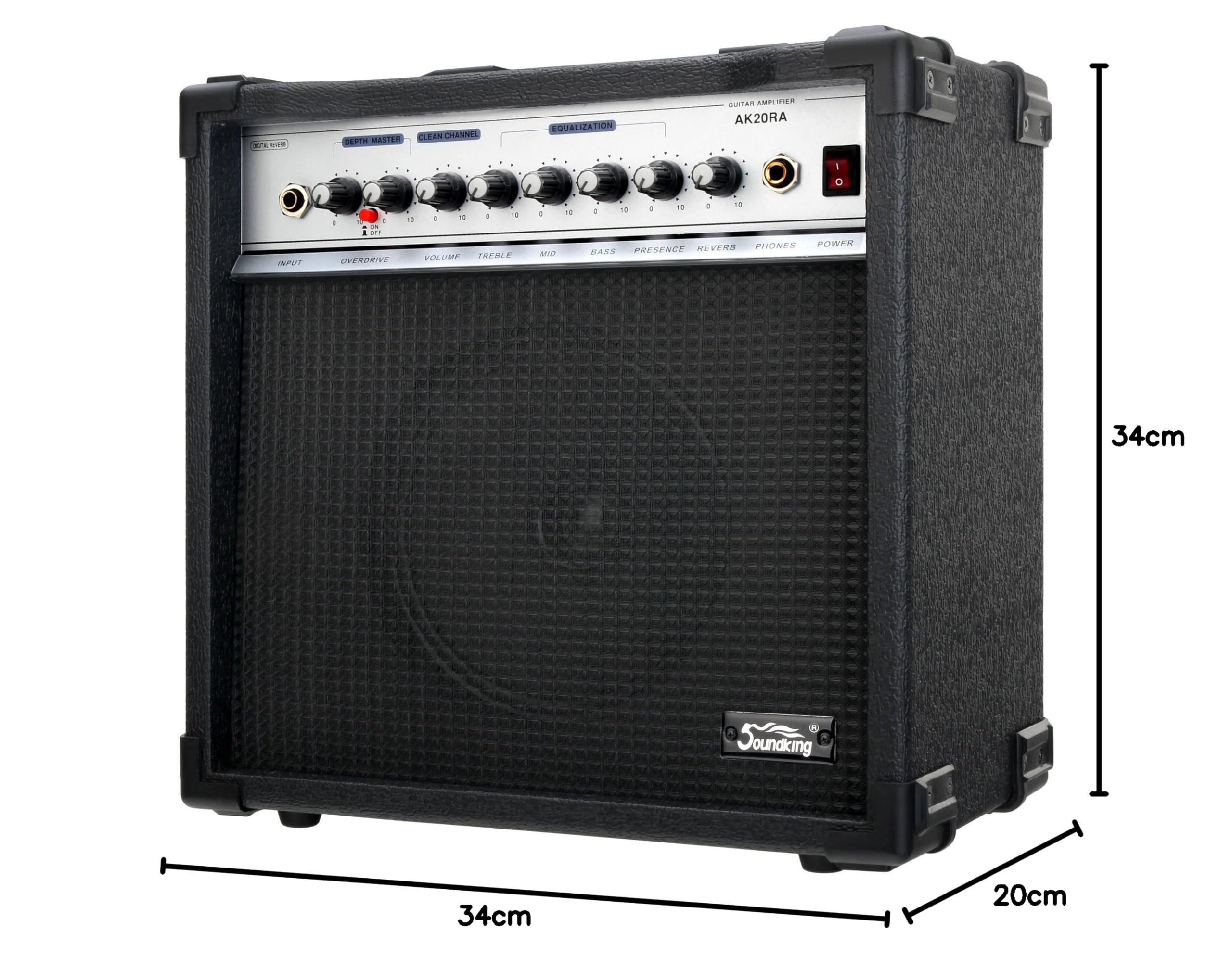 Soundking AK20-RA Combo Guitare 2 Canaux, 60 Watts, Haut-Parleur 8" | 60 Watts (Puissance Crête), 2 Canaux (Clean et Overdrive), Égaliseur 4 Bandes: Treble, Bass et Presence, Sortie Casque (Jack)